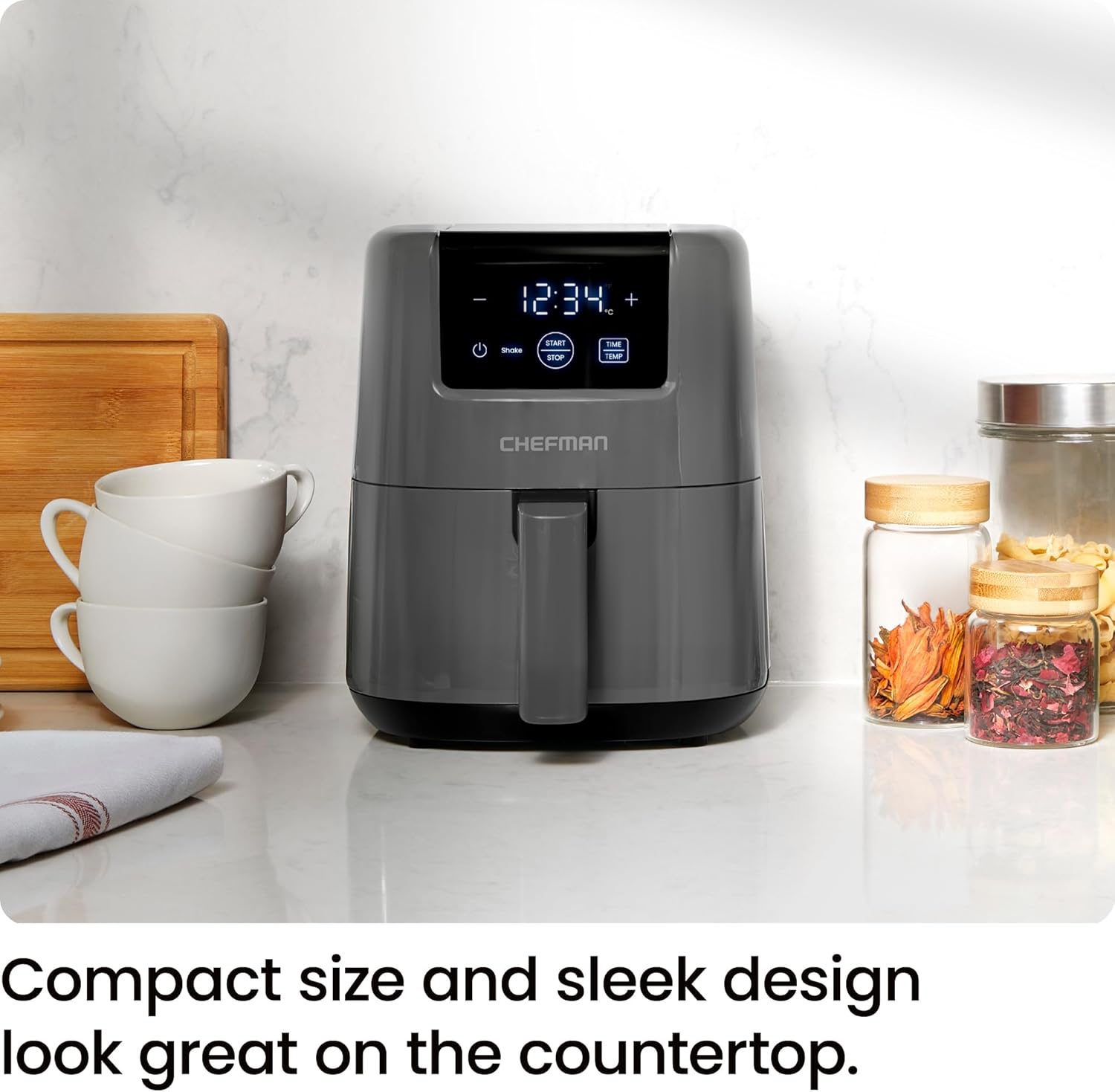 Chefman 2L Mini Air Fryer – Digital Space-Saving Compact Air Fryer with Nonstick and Dishwasher Safe Basket, Quick & Easy Meals in Minutes, Features Digital Timer and Shake Reminder – Grey - Image 6