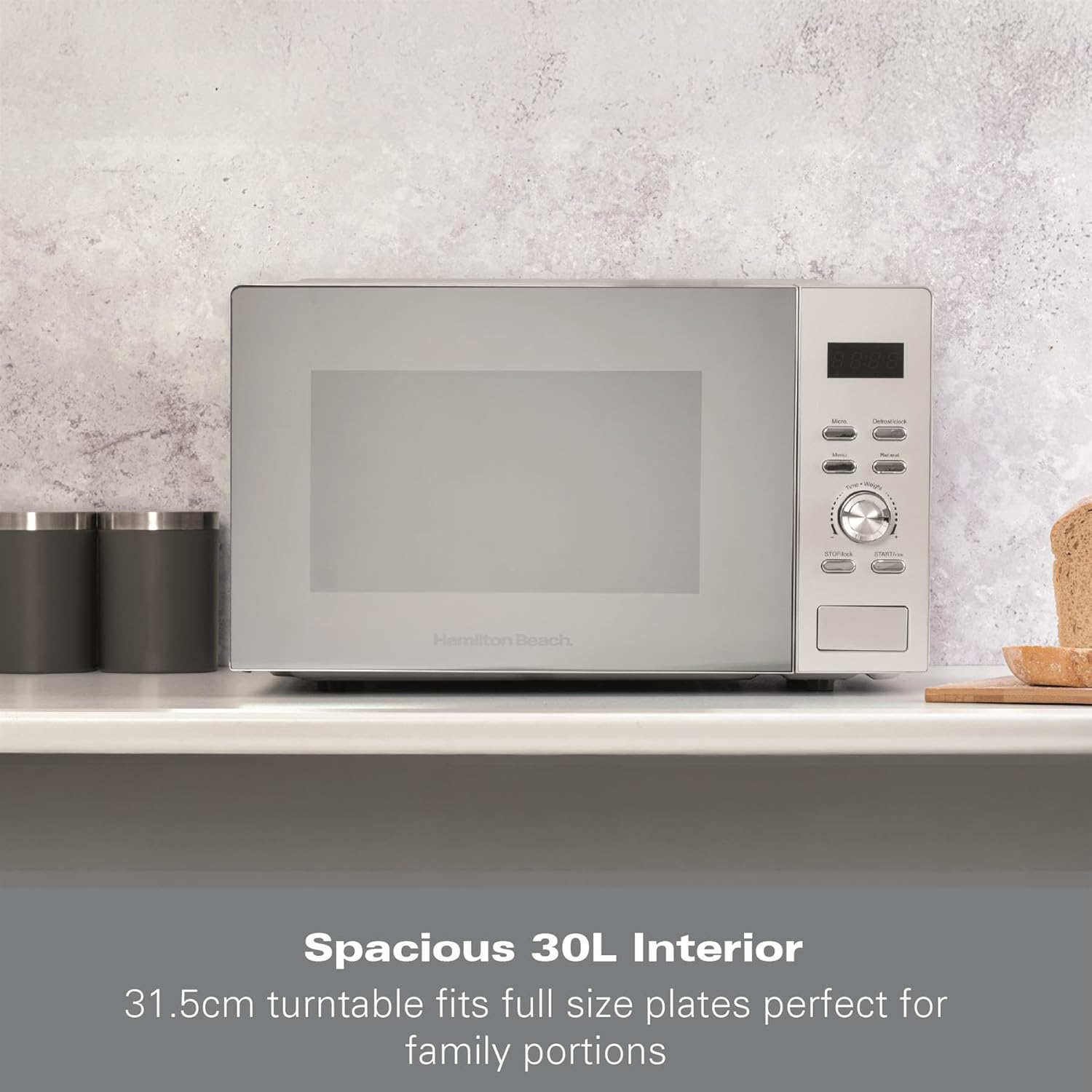 Hamilton Beach Microwave, 30L, 950W, Family-Size, Digital Controls, 8 Pre-Set Programs, 5 Power Levels, Large Capacity, Defrost Function, Child Lock, Silver - HB30FUXP04S - Image 8