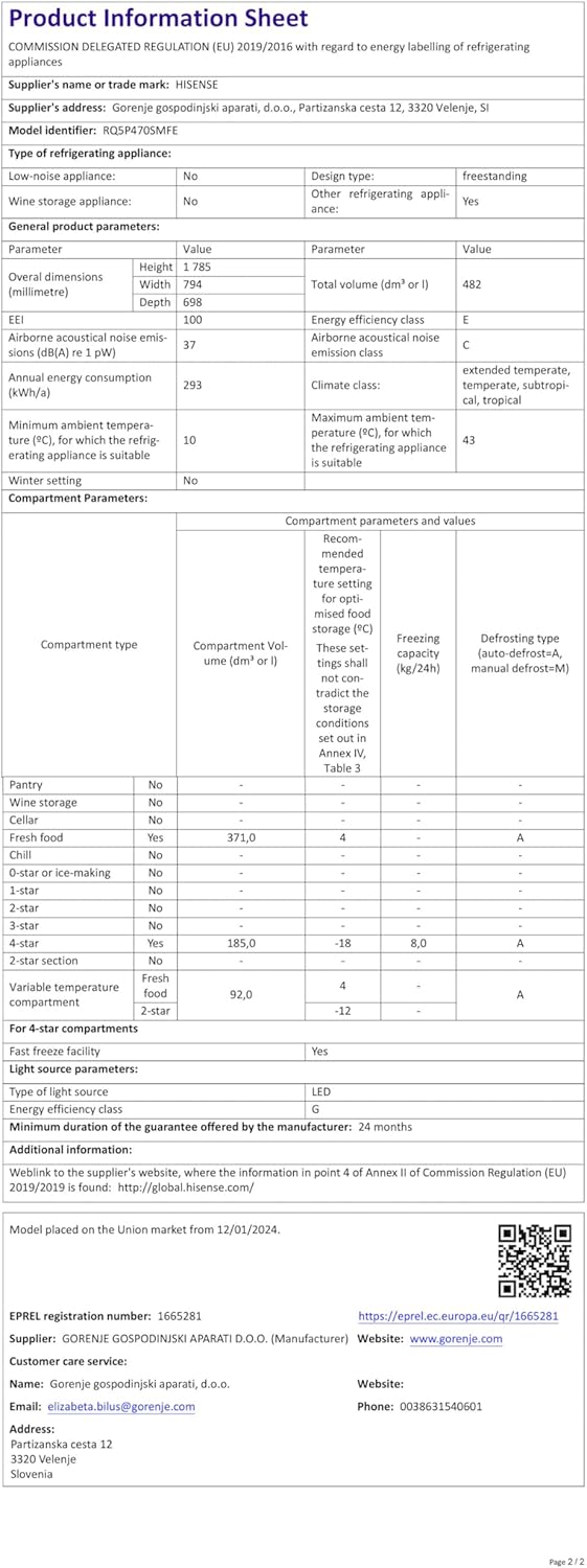 Hisense RQ5P470SMFE Wifi Connected American Fridge Freezer Cross Door with Water Dispenser, No Frost, 482 liters, Black Stainless Steel - E Rated, Noise level: 37 decibels, H178.5 x W79.4 x D69.8 (cm) - Image 14