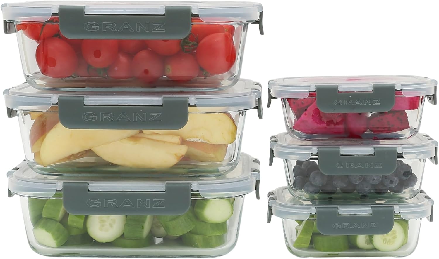 GRANZ Glass Food Storage Containers Pack Of 6 | BPA-Free Food Storage Containers, Airtight Snap Lock lid, Leak Proof Meal Prep Boxes, Stackable, Eco-Friendly, Reusable, Microwave & Dishwasher - Image 8