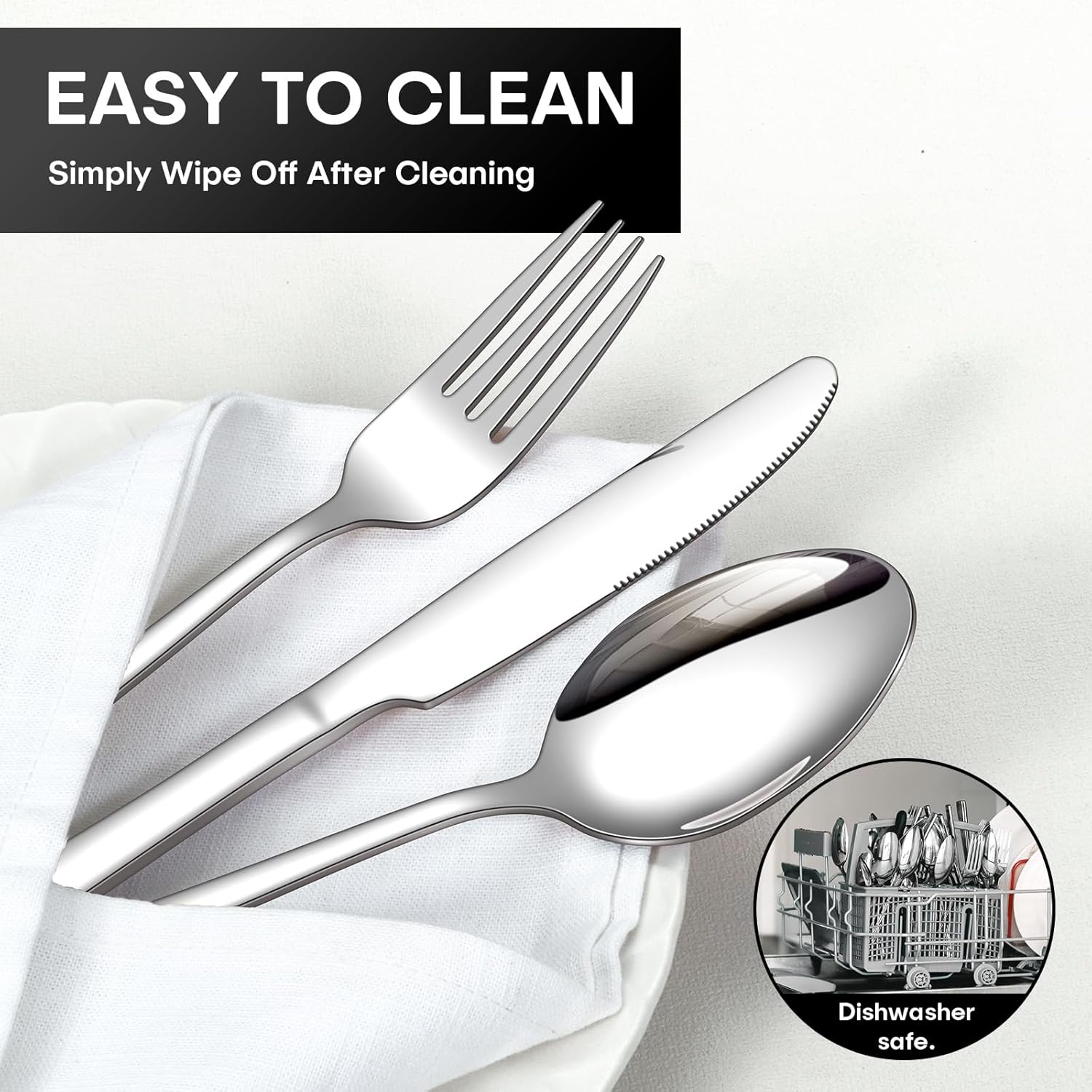 Cutlery Set, NINIROR 16 Piece Food-Grade Stainless Steel Flatware Set Silverware Set for 4 People Include Spoon Knife and Fork Sets Mirror Polished Dishwasher Safe for Home Restaurant Modern Design - Image 6