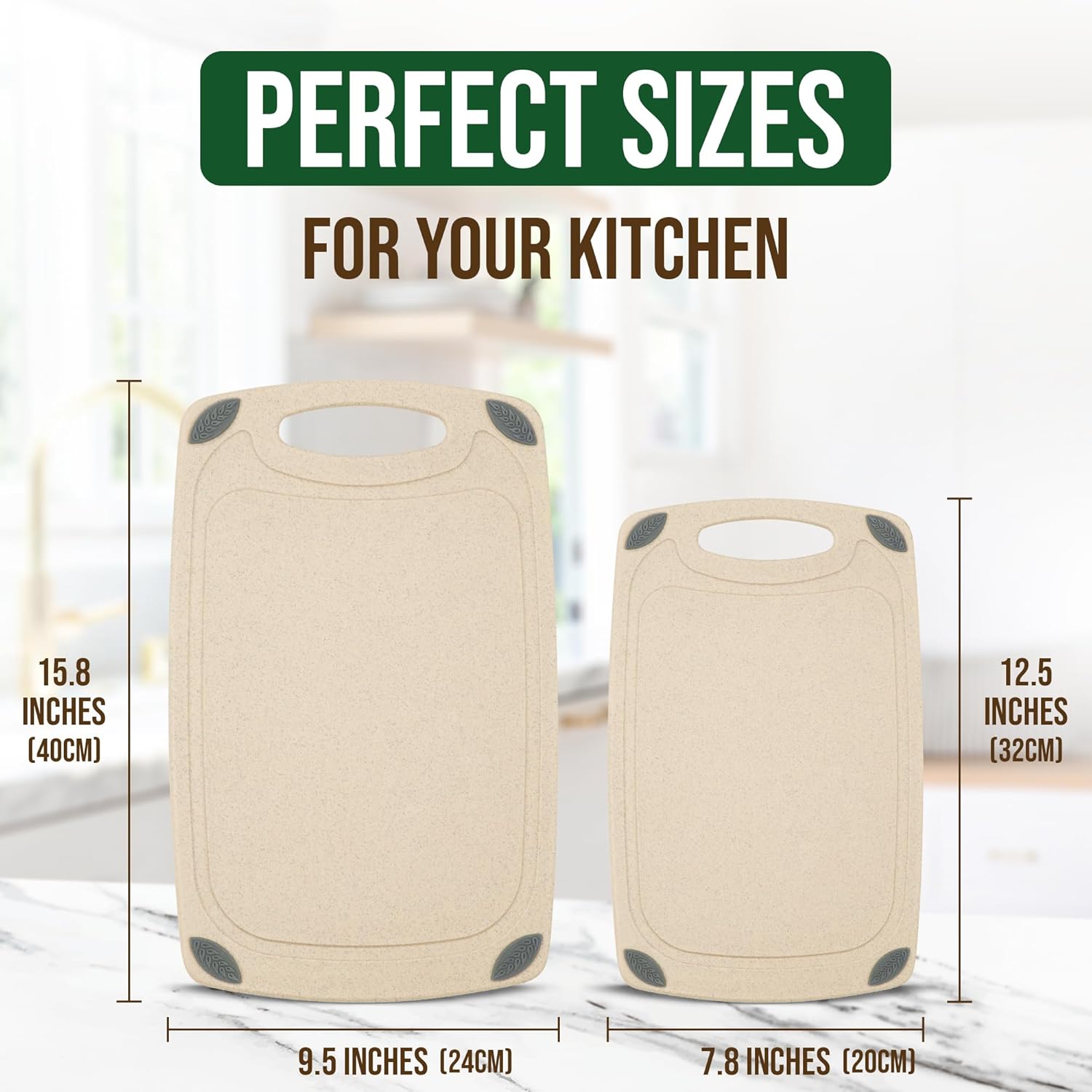 Axiom Creations 2-Piece Reversible Chopping Board Set Made from Natural Food Grade Wheat Straw Material - Eco-Conscious Alternative to Plastic - Gluten Free & BPA Free Cutting Boards for Kitchen - Image 4
