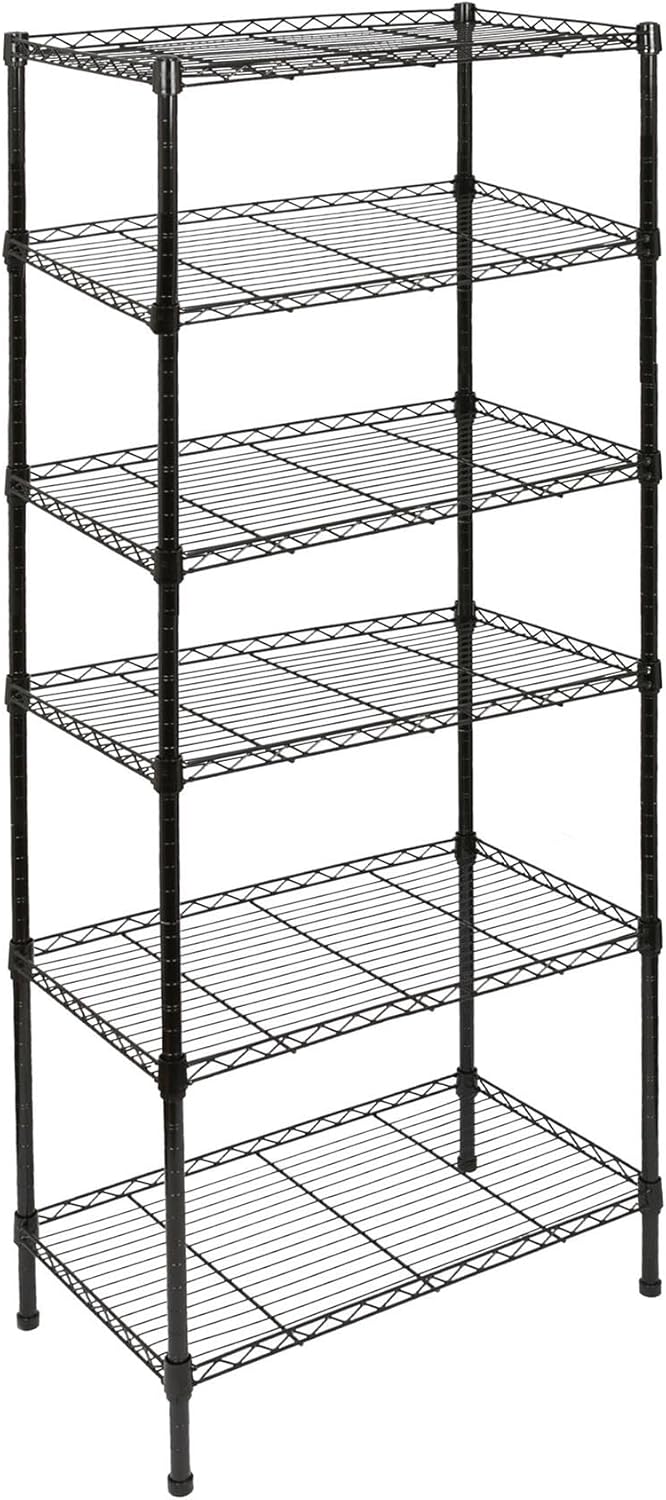 Harbour Housewares 6-Tier Shelving Unit - 180 x 60 x 35cm - Black 6 Shelf Wire Storage Unit with Adjustable Shelves & Levelling Feet Free Standing Garage Storage, Kitchen Organisation Wire Rack