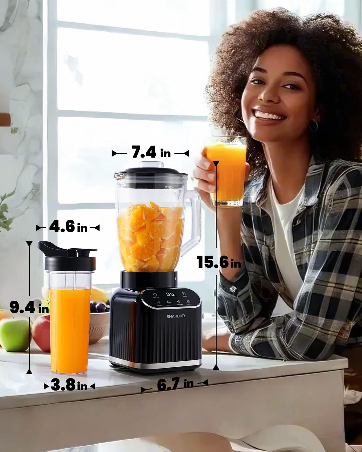 SHARDOR Blender for Kitchen, Max1400W Professional Smoothie Blender with 1.5L Glass Jar & 700ml To-Go Cup Combo,5 Intelligent Program, Ice Crush & Frozen Fruit, Smoothies, Milkshakes,Black - Image 8