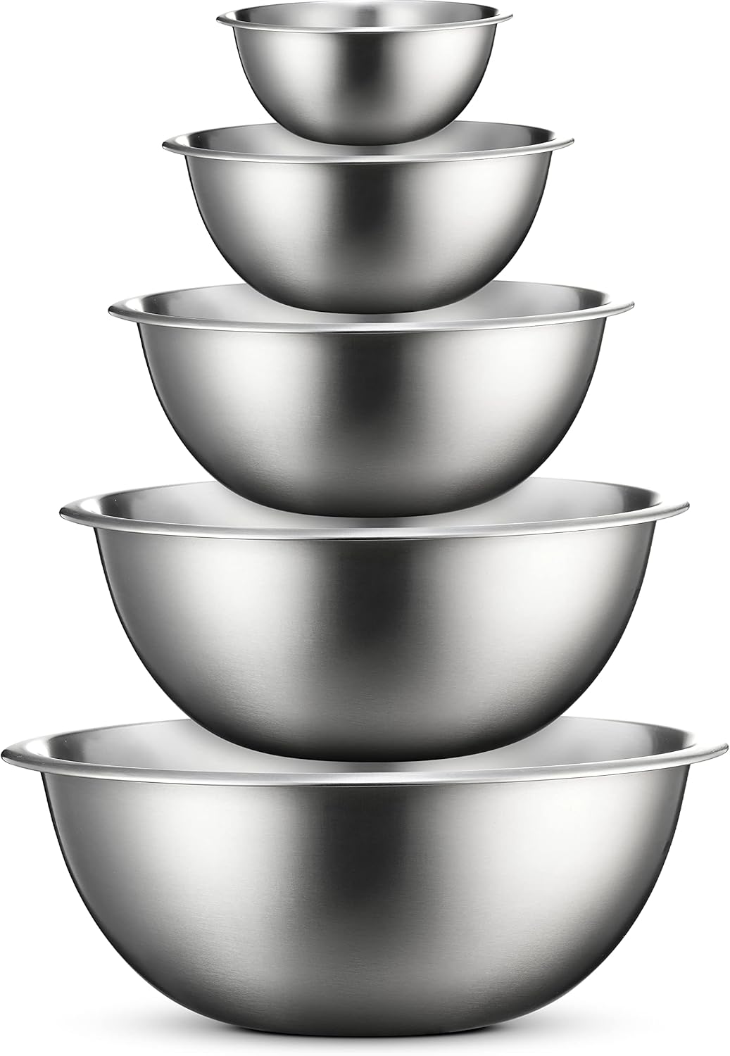 FineDine Mixing Bowls Set - 5-Piece, Easy-Grip, Stainless Steel Mixing Bowls for Baking, Cooking, Salad & Food Prep - Large, Medium and Small Metal Nesting Bowls