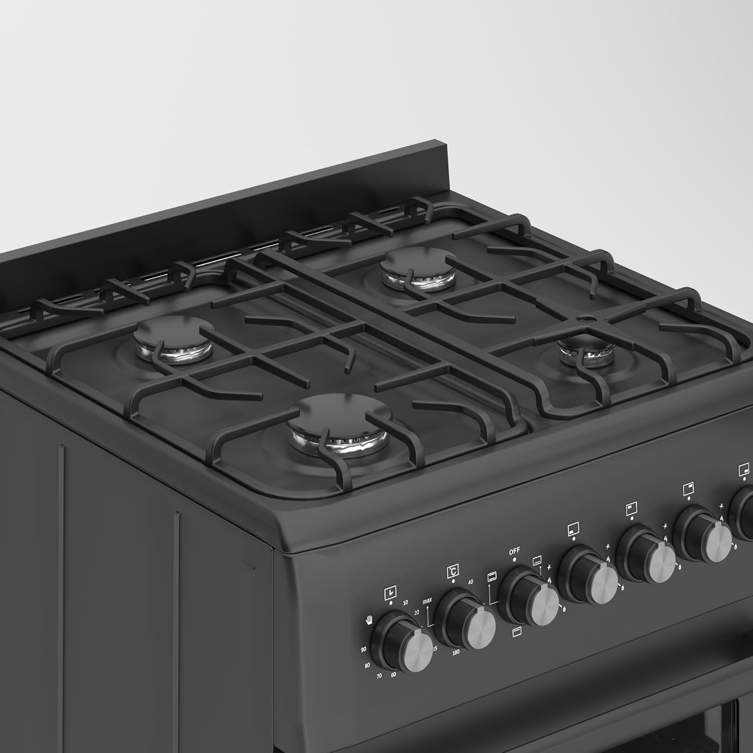 HYE Cooker - Gas Cooker With 4 Gas Burners, 62L Electric Oven, 60cm Width, Modern Freestanding Design, Black, Ideal For Family Homes - C01FS60G17 - Image 4