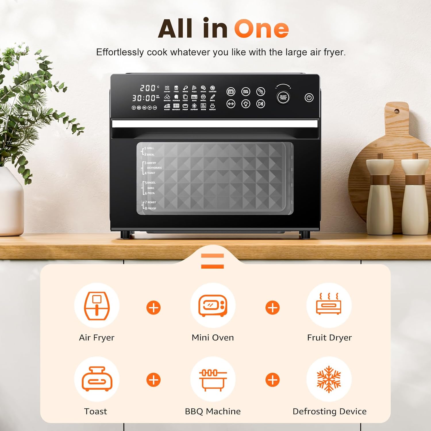 30L Air Fryer Oven, 18 in 1 Presets Dual-Cook Function Air Fryer, 360°Hot Air Circulation Technology/Digital Knob/LED Touch Panel/Timer & Temperature Control, Oil-Less Cooking, 7 Accessories, 1800W - Image 7