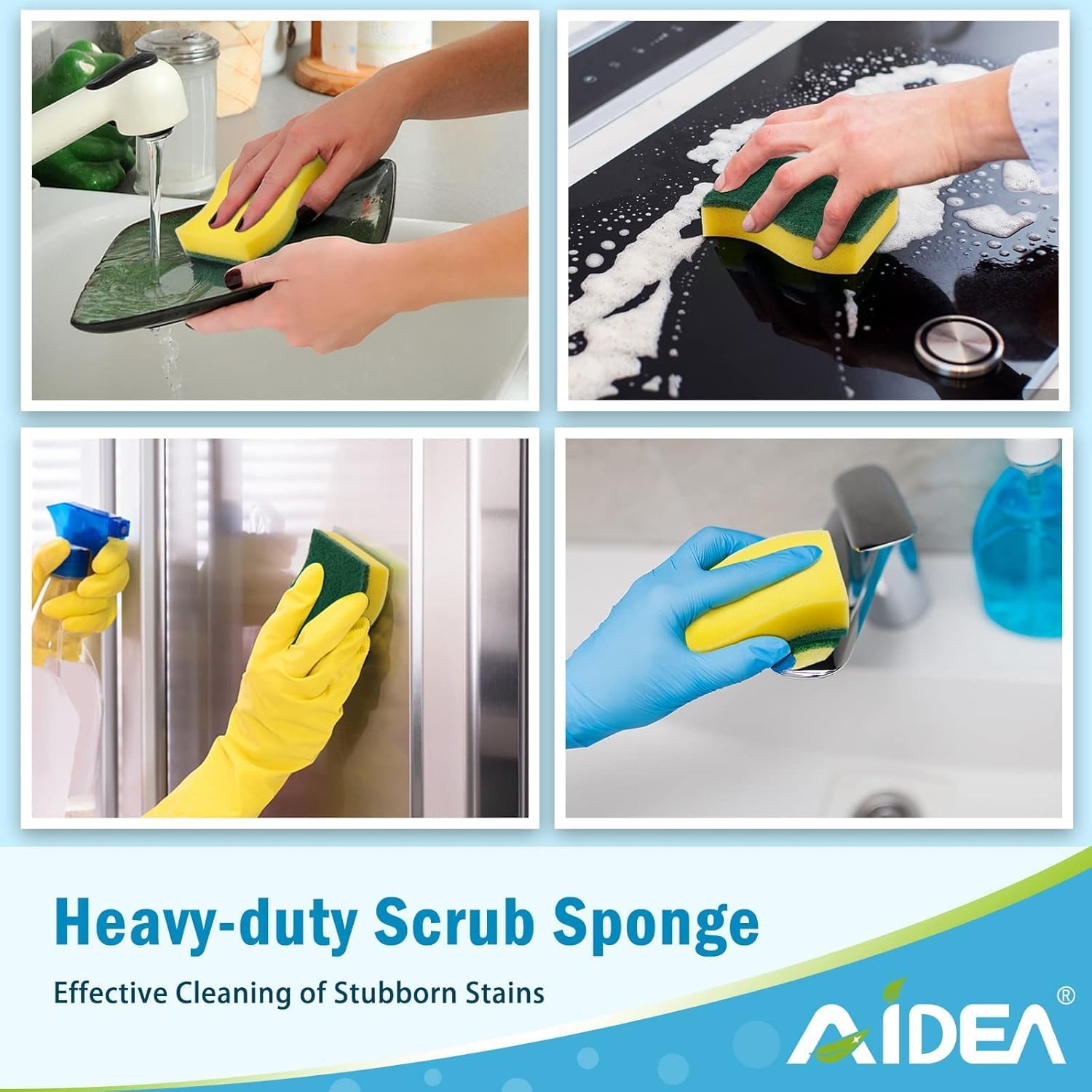 AIDEA Heavy Duty Scrub Sponges Washing Up Pack of 12, Cleaning Scrub Sponge, Stink Free Dual-Sided Dishwashing Sponge, Effortless Cleaning Eco Scrub Pads for Dishes,Pots,Pans All at Once - Image 6