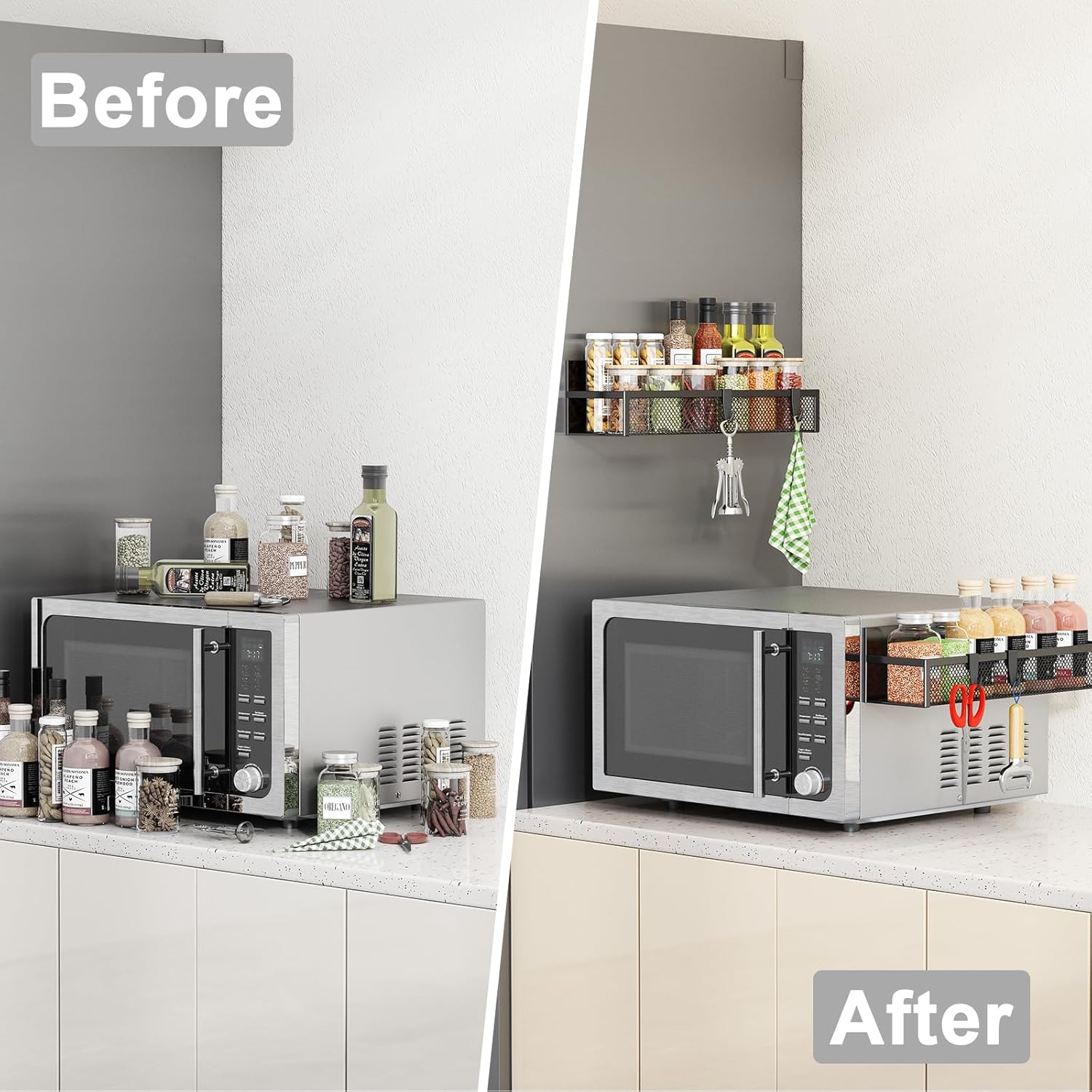 Aufworld Magnetic Spice Rack for Refrigerator, 2 Pack Magnetic Shelf, Fridge Magnet Organizer with Moveable 4 Hooks, Magnet Fridge Shelf for Kitchen Organization and Storage (2 Pack) - Image 7