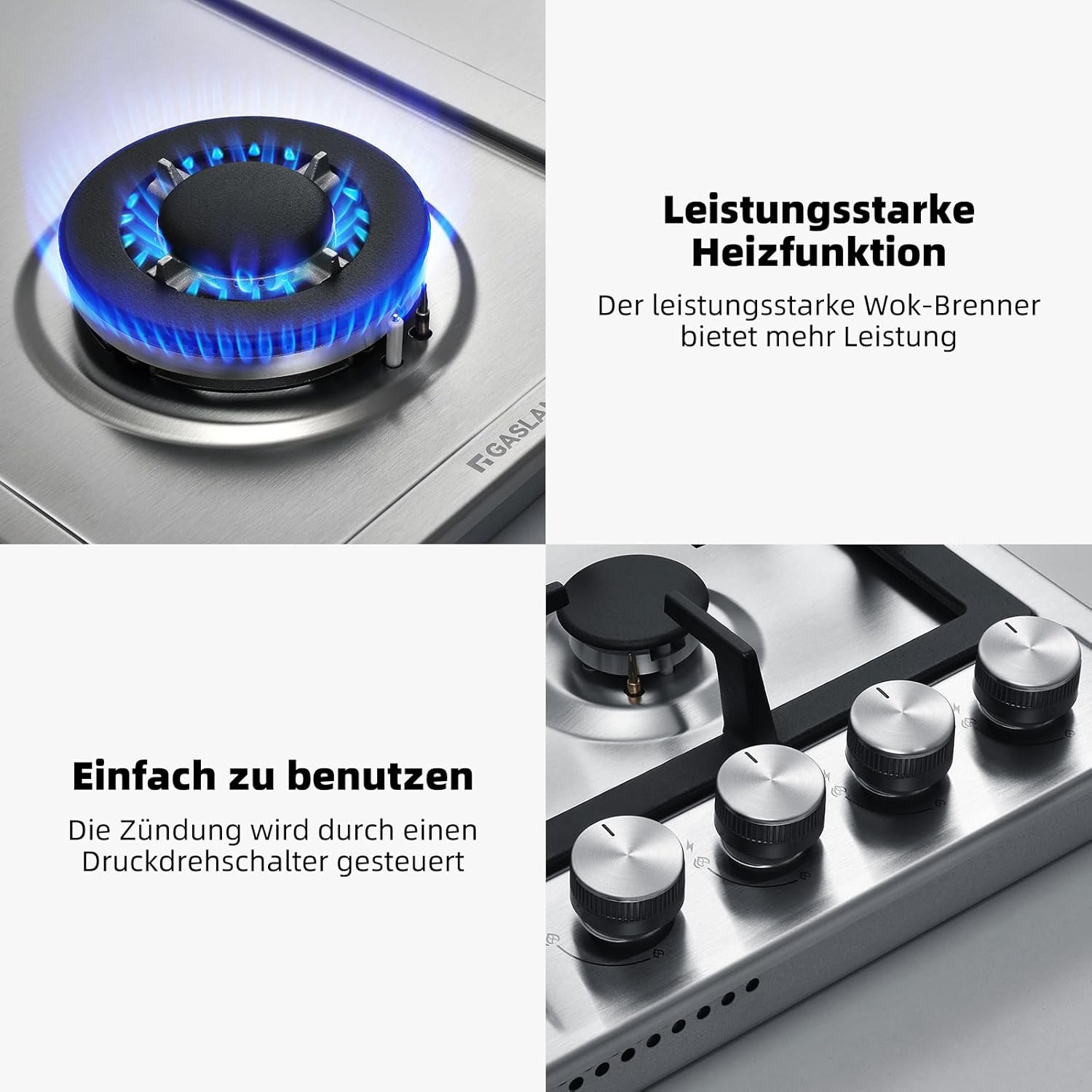 GASLAND GH60SF 60cm Built-in Gas Hob, 4 Burners Stainless Steel Gas Cooktop with Flame Failure Protection, NG/LPG Convertible, 8000W - Image 5