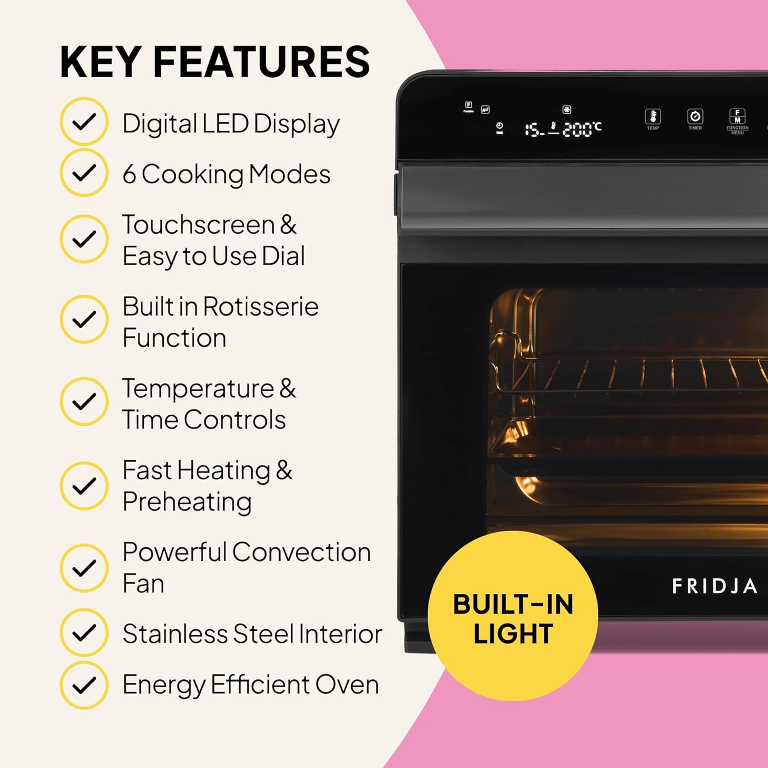 Fridja f77 30L Super Oven Pro - Premium Digital LED Air Fryer Oven - 18 Intelligent Presets, Rotisserie Function, Easy to Clean, Fast, Powerful and Versatile, Stainless Steel Interior, Easier Cooking - Image 4