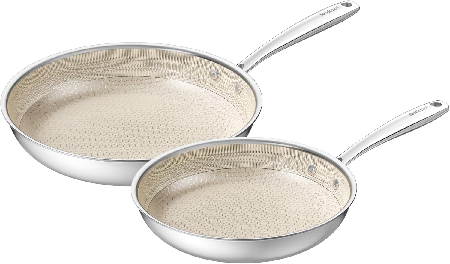 Redchef Ceramic Nonstick Frying Pan Set 24 28 cm, Hybrid Tri-Ply Stainless Steel Ceramic Skillet, Non Toxic,Dishwasher Safe, Oven Safe, PFAS PFOA & PTFE Free