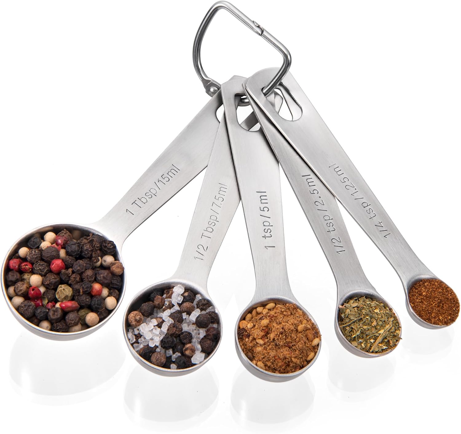 Doosu Metal Measuring Spoons Sets, 18/8 Stainless Steel Kitchen Engraved Measure Scoop Small Measure Teaspoons Tablespoon TSP Tbsp for Serving Baking Cooking Dry and Liquid (Round, 5 Piece)