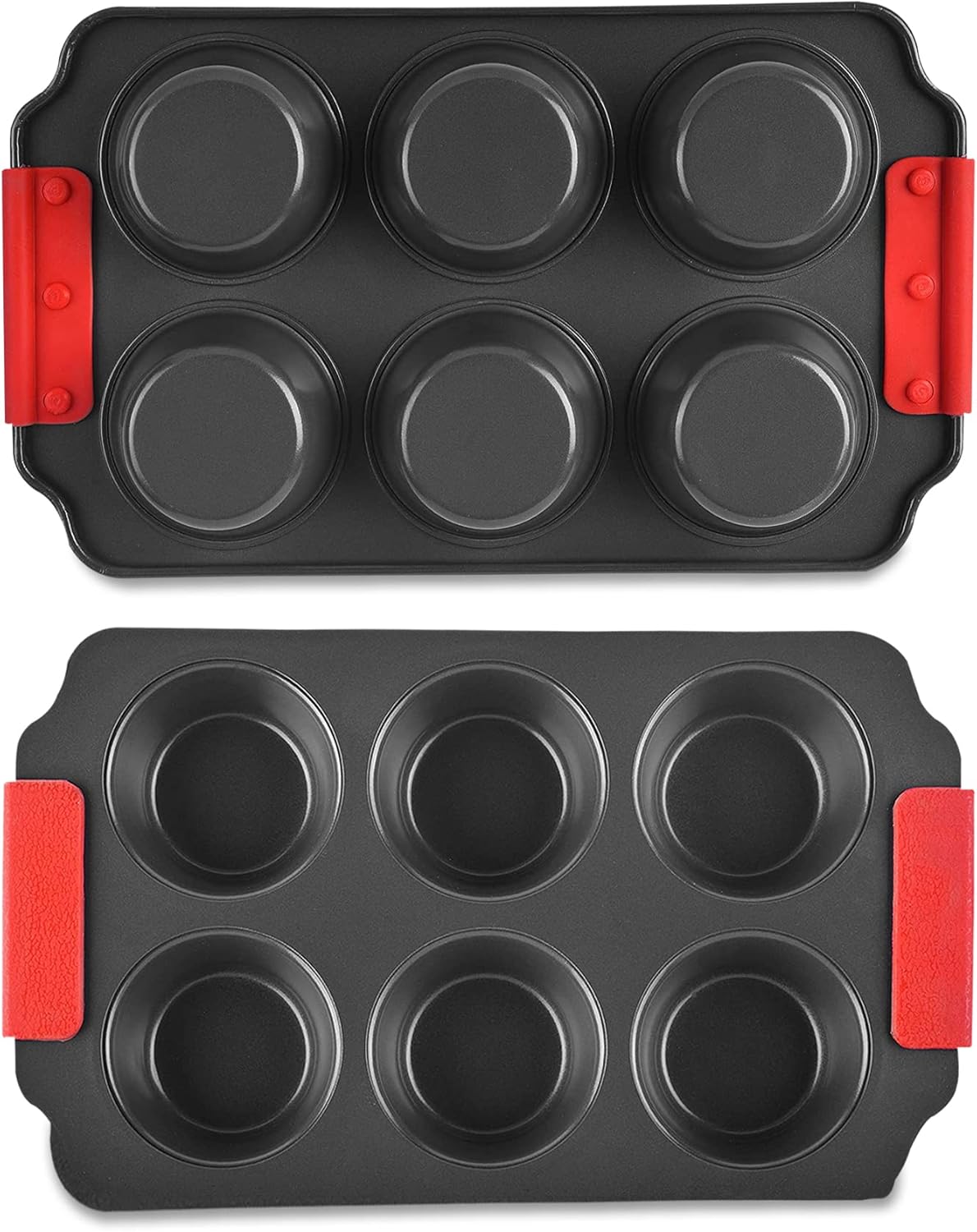 Zuvo Non-Stick 6 Cup Muffin Tray with Silicone Handles Dishwasher Safe Cupcake Pan Muffin Tray with Stain-Resistant Baking Mould for Cupcakes Bakeware, Black