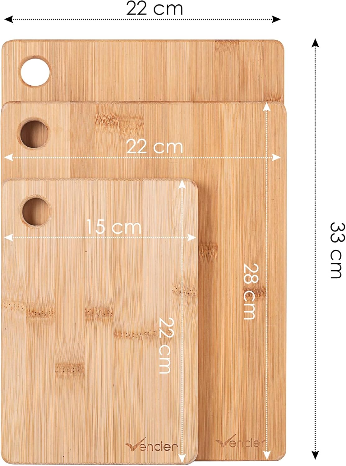 Vencier Thick Wooden Cutting Boards Set - Perfect for Meat Carving, Vegetable and Bread Cutting - Bamboo Chopping Board Ensemble (3pc Set) - Image 2
