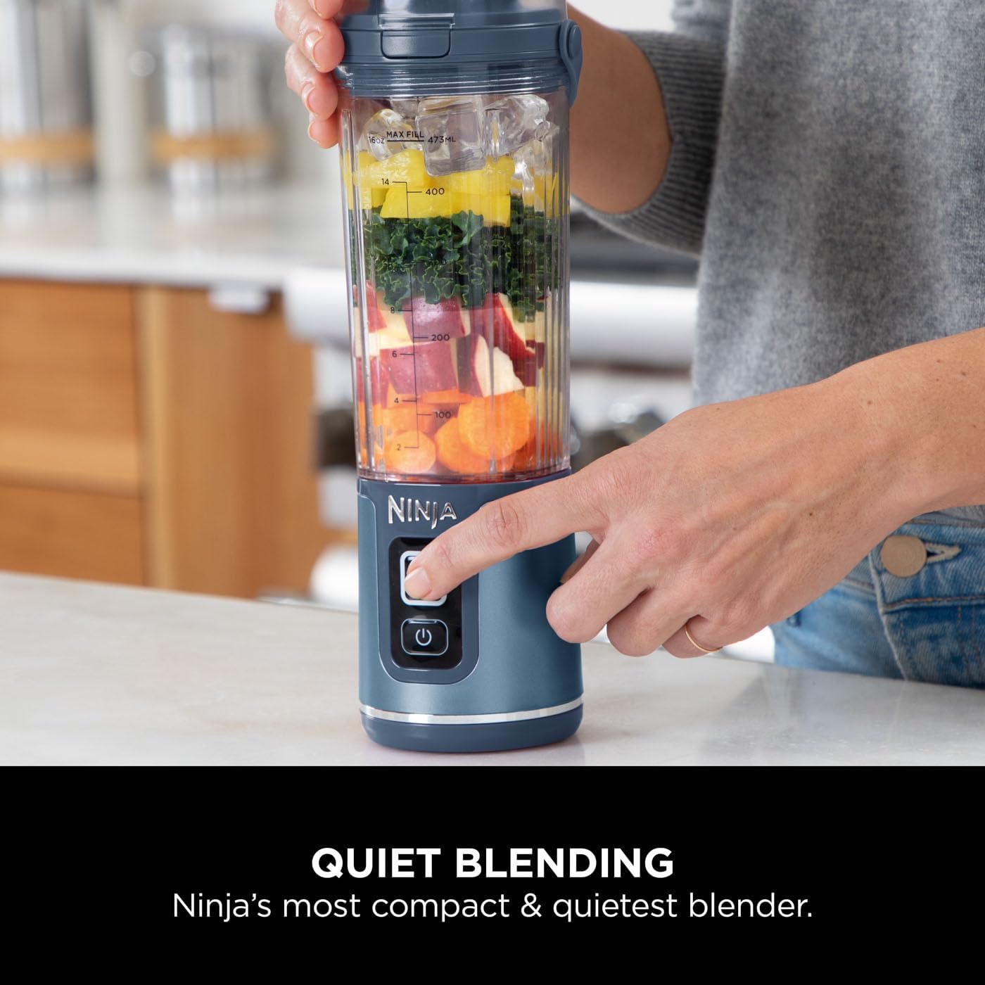 Ninja Blast Portable Blender, 530ml, Leakproof Lid & Sip Spout, Powerful Cordless Mini Blender, Rechargeable, Portable Smoothies, Protein Shakes, Blends Ice & Frozen Fruit, Denim Blue, BC151UKNV - Image 9