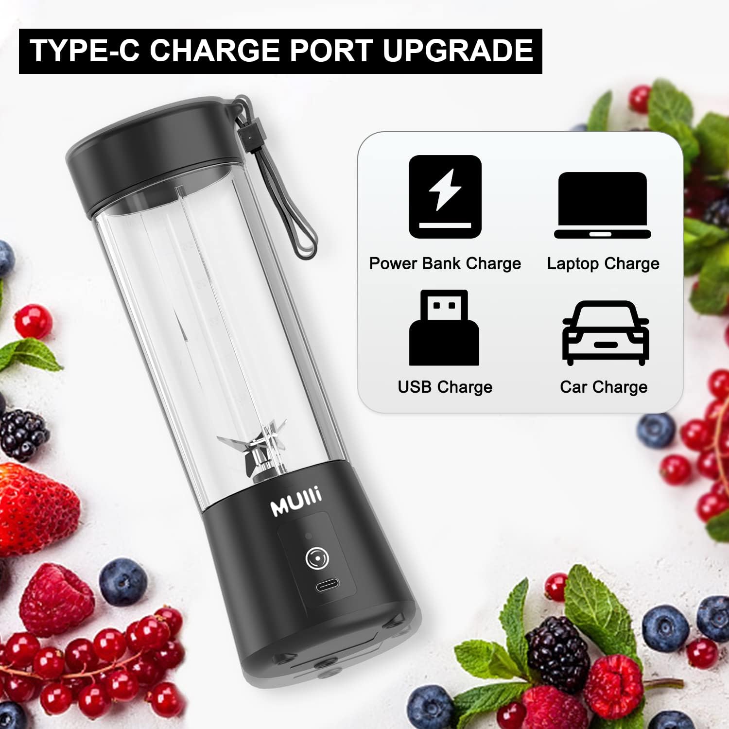 Mulli Portable Blender,Upgraded 15oz Mini Blender for Fruit Smoothies and Shakes,USB Juicer for Baby Food,Gym,Travel and More - Image 4