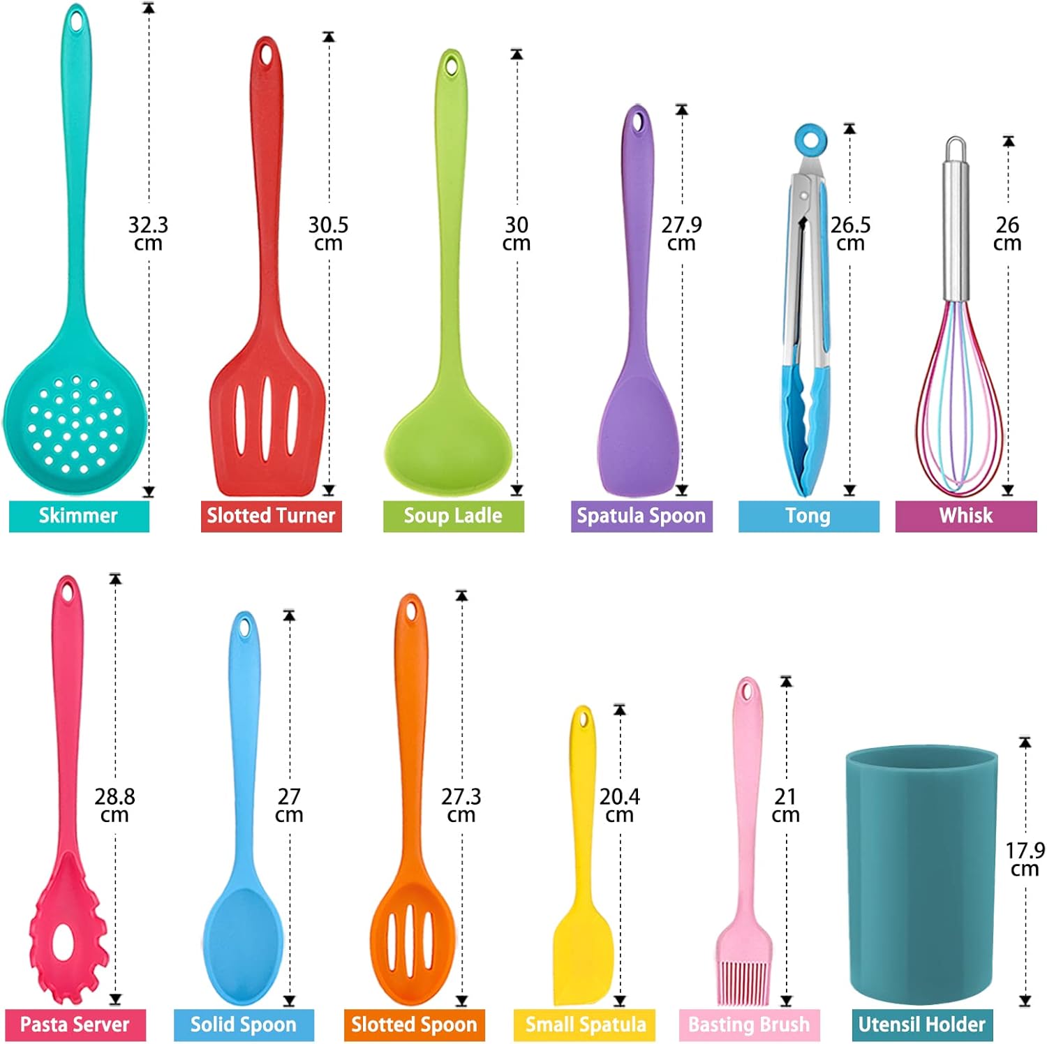 Kitchen Utensil Set, Homikit 12 Piece Cooking Utensils, Silicone Kitchen Utensils Set with Holder, Heat Resistant Kitchen Tools Include Spoons Turner Spatula Tong for Non-Stick Cookware, Multicolor - Image 2