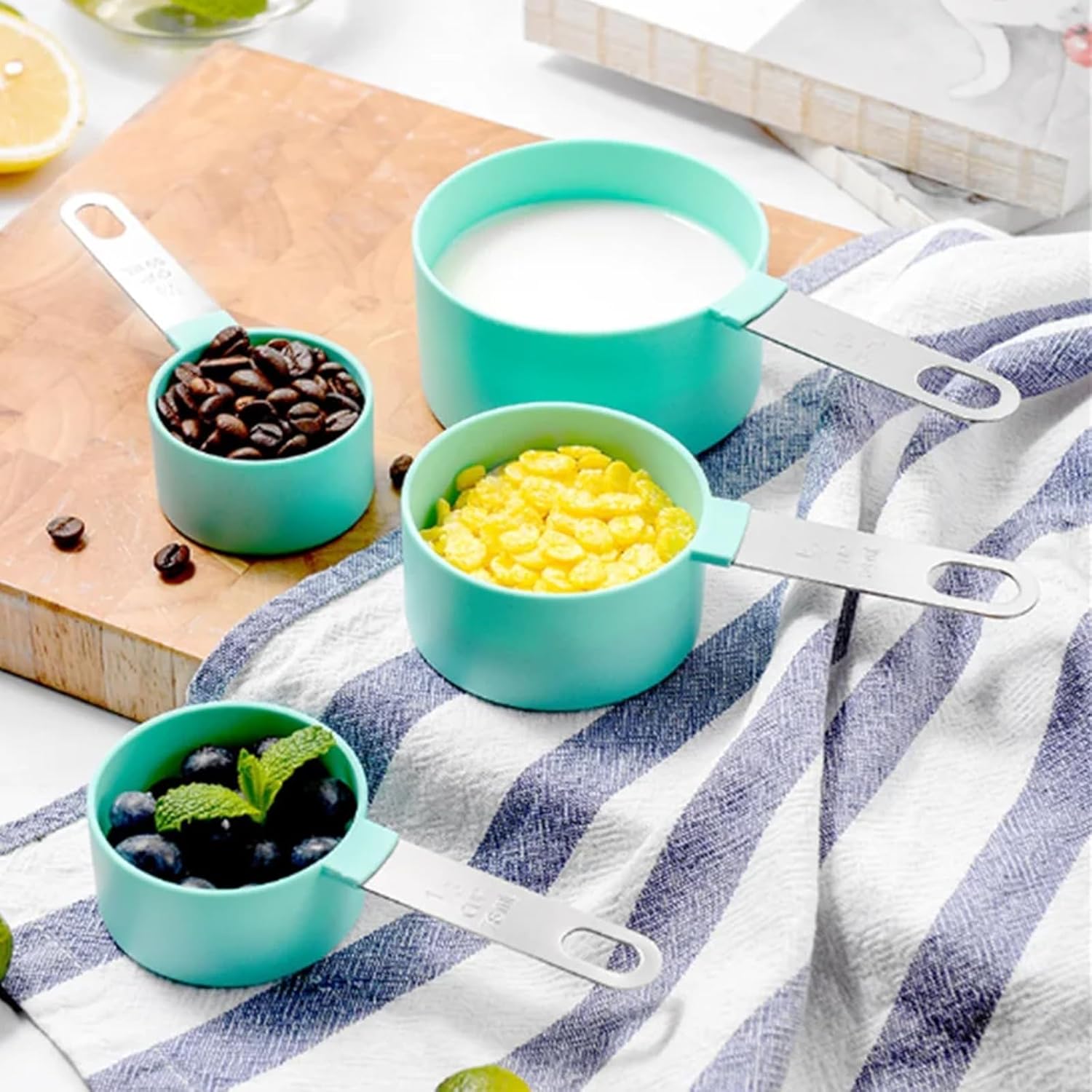11PCS Measuring Cups and Spoons Set Durable Stackable Measuring Cup and Spoon Set Plastic Measuring Cup and Spoon with Stainless Steel Handle for Baking Liquid and Solid - Image 7