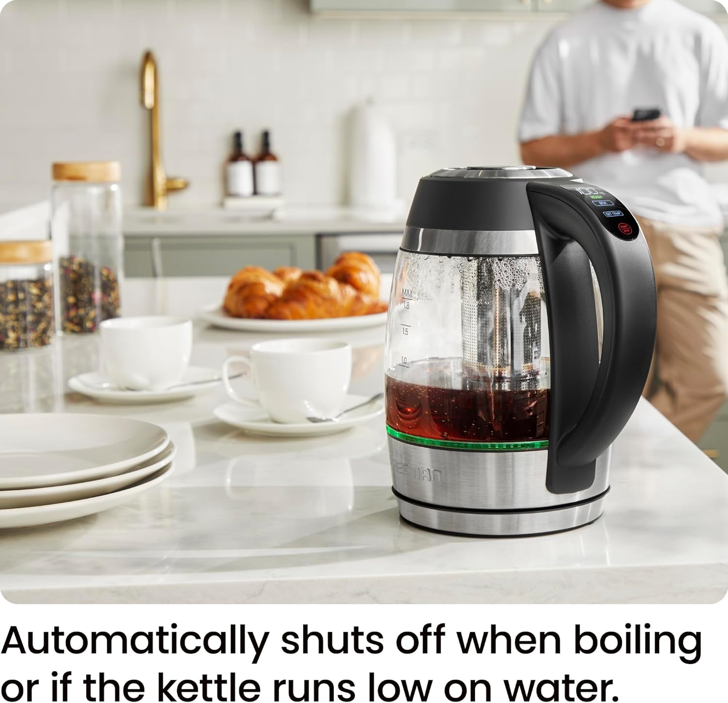 Chefman Electric Kettle for Boiling Water, 1.8L 1500W, Hot Water in 3 Minutes, LED Lights, Auto Shut-off, Boiling and Drying Protection, Glass Electric Kettle (Temperature Control) - Image 8