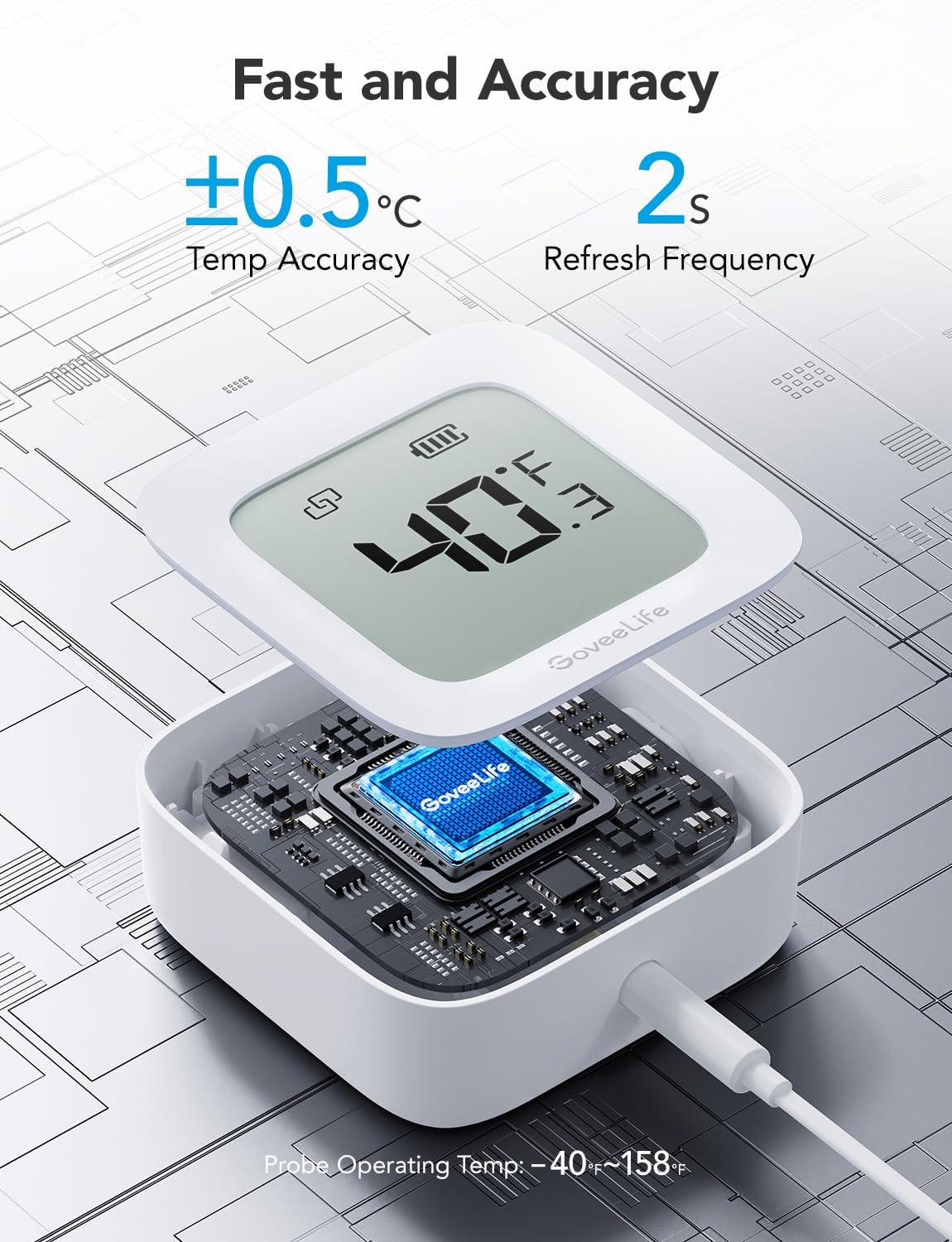 GoveeLife Digital Fridge Thermometer with App Control, Wireless Smart WiFi Freezer Thermometer with Custom Alarms and 2-Year Free Data Storage, LCD Display, for Fridge, Freezer - Image 5