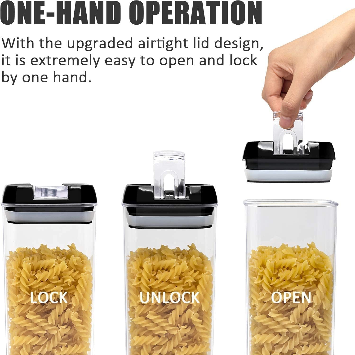 Taylor & Brown 7pc Clear Airtight Food Storage Container Set with 10 Labels & 1 Marker - Kitchen & Pantry Containers - Ideal for Flour, Cereal, Spaghetti, Pasta & more, Black - Image 6