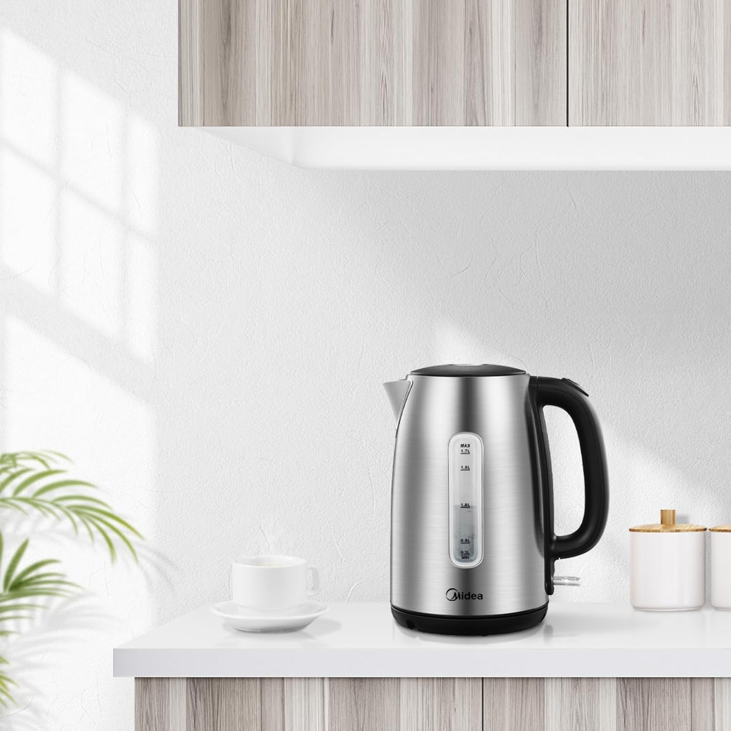 Midea Electric Kettle 3000W Fast Boil 1.7L Stainless Steel Kettle LED Indicator,Spring Lid,Removable Filter,Insulated Handle, Water Level Indicator, Dry Burn Protection,BPA-Free - Image 9