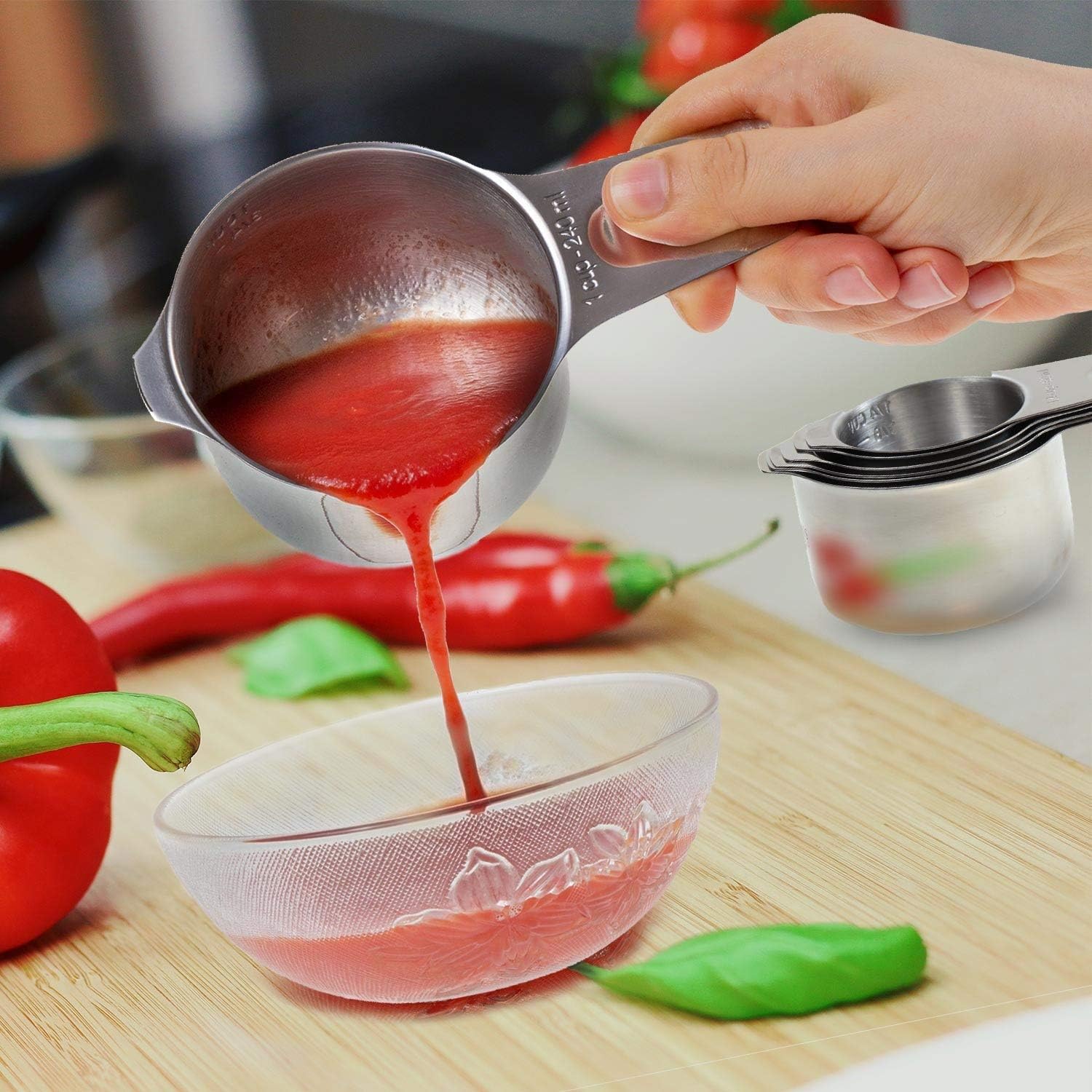 Measuring Cups Stainless Steel 7 Piece Stackable Set for Dry or Liquid Ingredients Measurement - Kitchen Gadgets & Utensils Metal Measuring Cups Best for Cooking & Baking - Image 5