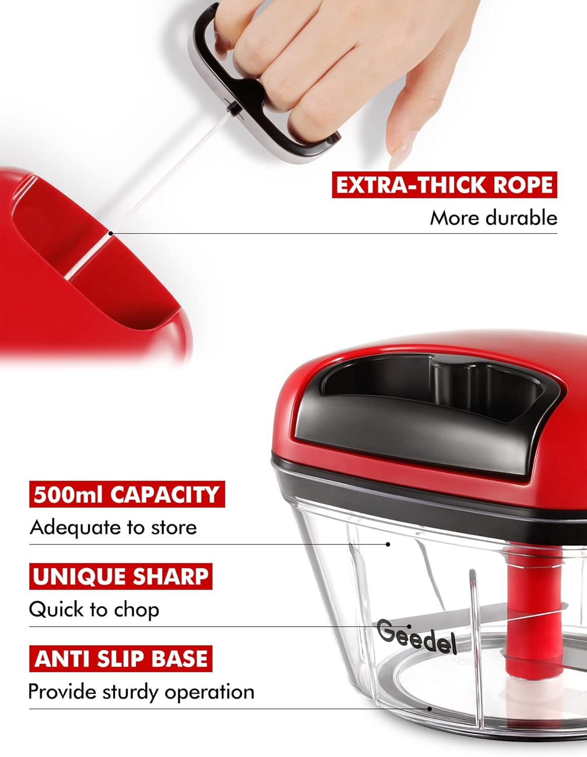 Manual Pull Food Chopper, Hand Pull String Onion Chopper Dicer for Kitchen, Easy Cleaning food Chopper for Vegetables, Fruits (500 ML) - Image 7