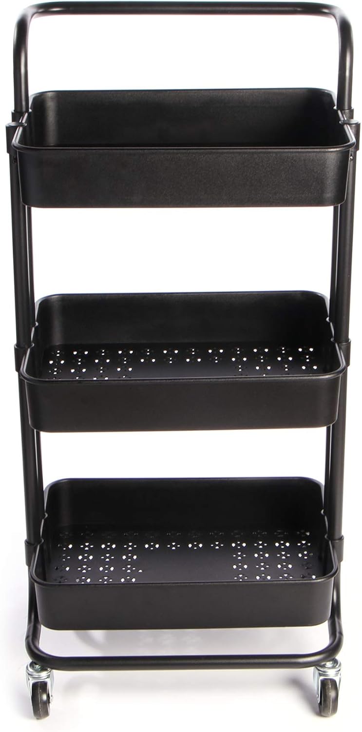 Maison & White 3 Tier Storage Trolley | Bathroom, Kitchen & Utility Unit | Book Cart | Make Up Rack | Mobile Organiser | Fruit & Vegetable Storage | M&W (Black) - Image 3