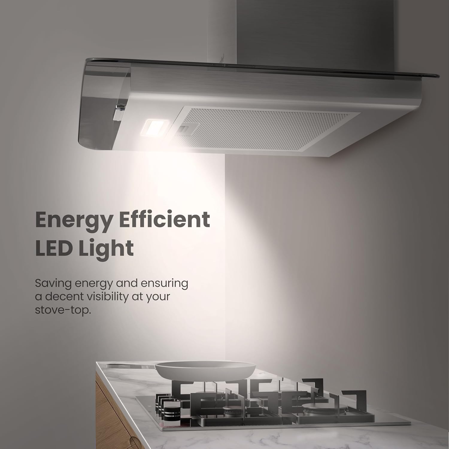 COMFEE' Chimney Cooker Hood 60cm GLAV17SS-60 with LED Light & Glass Extractor Hoods, 600mm Kitchen Extractor Fan - Stainless Steel - Image 5