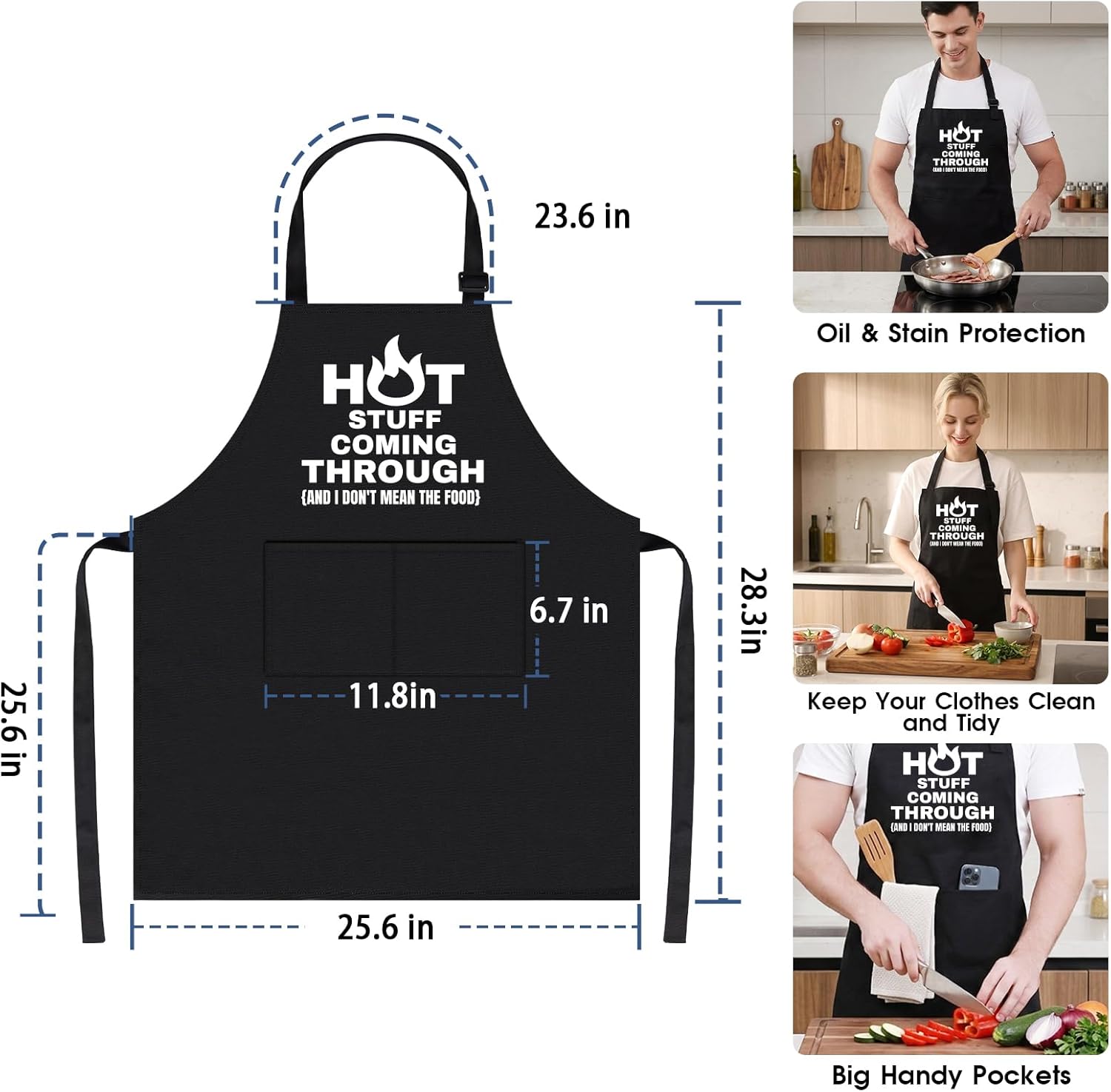 Funny Cooking Grilling BBQ Aprons for Men, Adjustable Chef Kitchen Apron with 2 Pockets, Birthday Christmas Gifts for Men, Him, Dad - Image 3