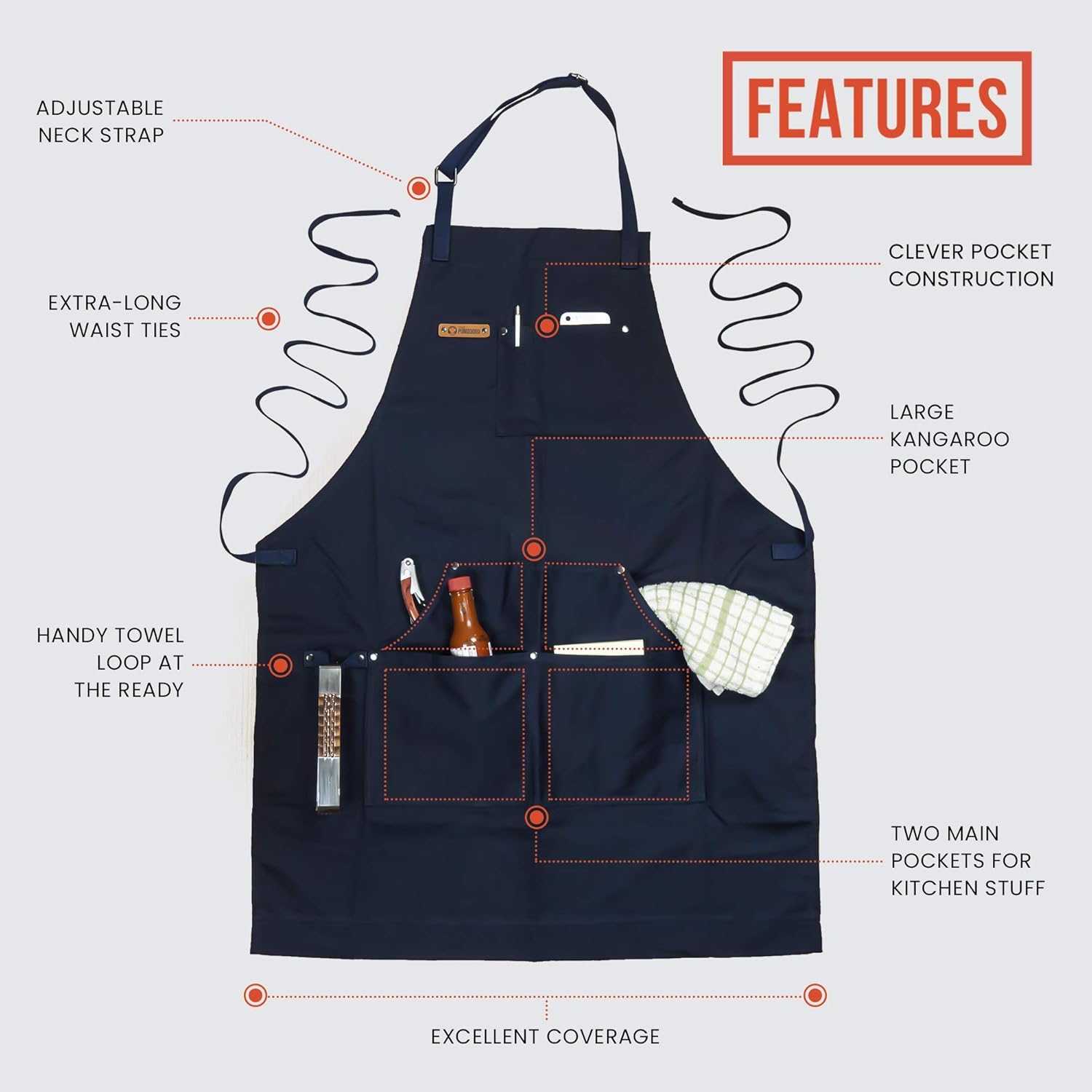 Chef Pomodoro Chef Apron - Top Recommended - Adjustable Pockets, Bibs - Designed for Home, Kitchen, BBQ, Grill Use - Image 2