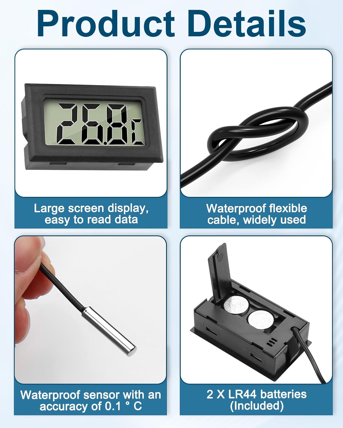 4 Pack Digital Thermometer with External Probe LCD Indicator Temperature Monitor Sensor for Kitchen Home Fridge Freezer Aquarium Refrigerator Cold Storage Black (-50°C to 110°C) - Image 3