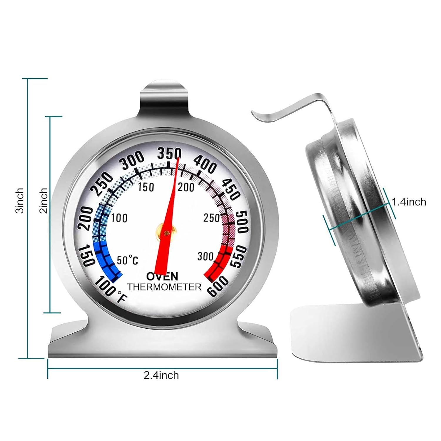 Oven Thermometer 50-300°C/100-600°F, Oven Grill Fry Chef Smoker Analog Thermometer Instant Read Stainless Steel Kitchen Cooking Thermometer (1Pack) - Image 6