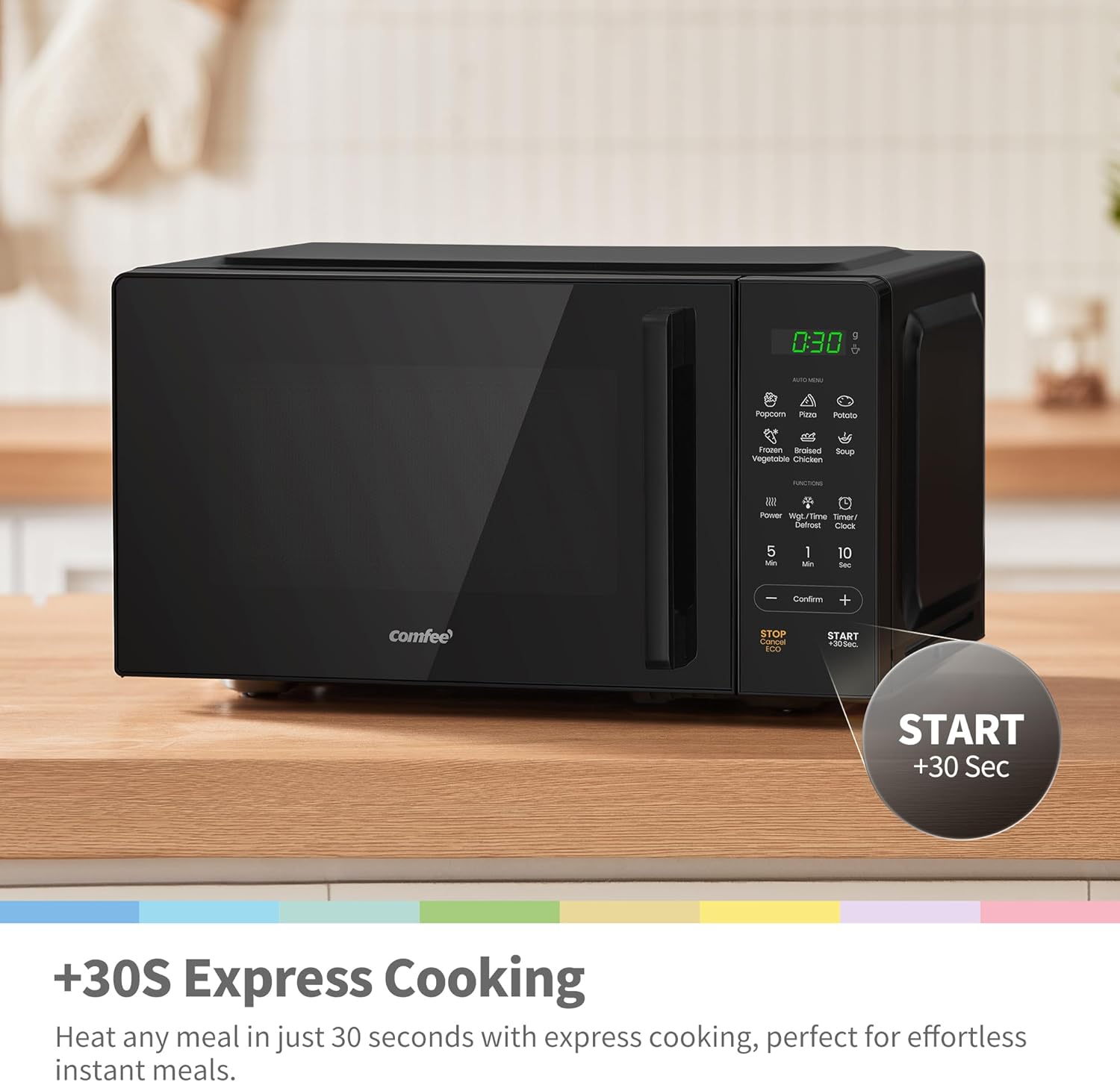 COMFEE' 20L Digital Microwave Oven, 700W Compact Countertop Microwave with Inverter, 6 Auto Menus, Multi-Stage Cooking, ECO Mode, Express Cook, Black - CMO-EM202NF(BK) - Image 5