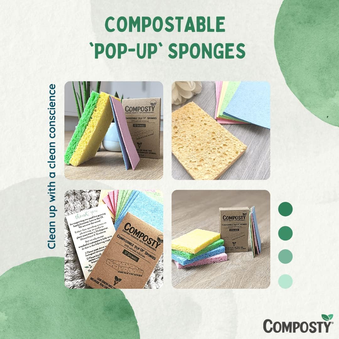 Pop-Up Sponges 12 Pack | Eco Sponges Washing Up | Compostable Kitchen Sponge | Plastic Free, Non-Scratch | Reusable Cellulose Pads | Multiuse, washable, reusable, long-lasting, durable - Image 9