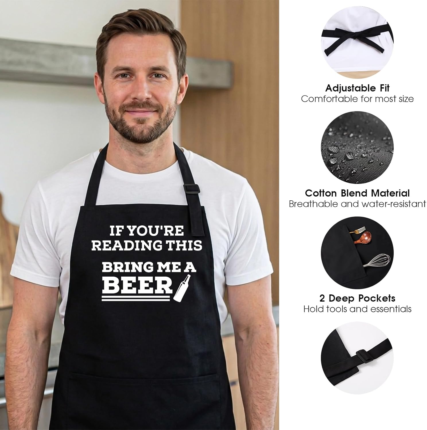 APRONPANDA If You're Reading This Bring Me A Beer, Adjustable Barbecue Cotton Aprons for Men, Gifts for Fathers Day, Funny Gifts for Men, Dad, Uncle, Husband, Boyfriend, Birthday Gifts for Men - Image 2