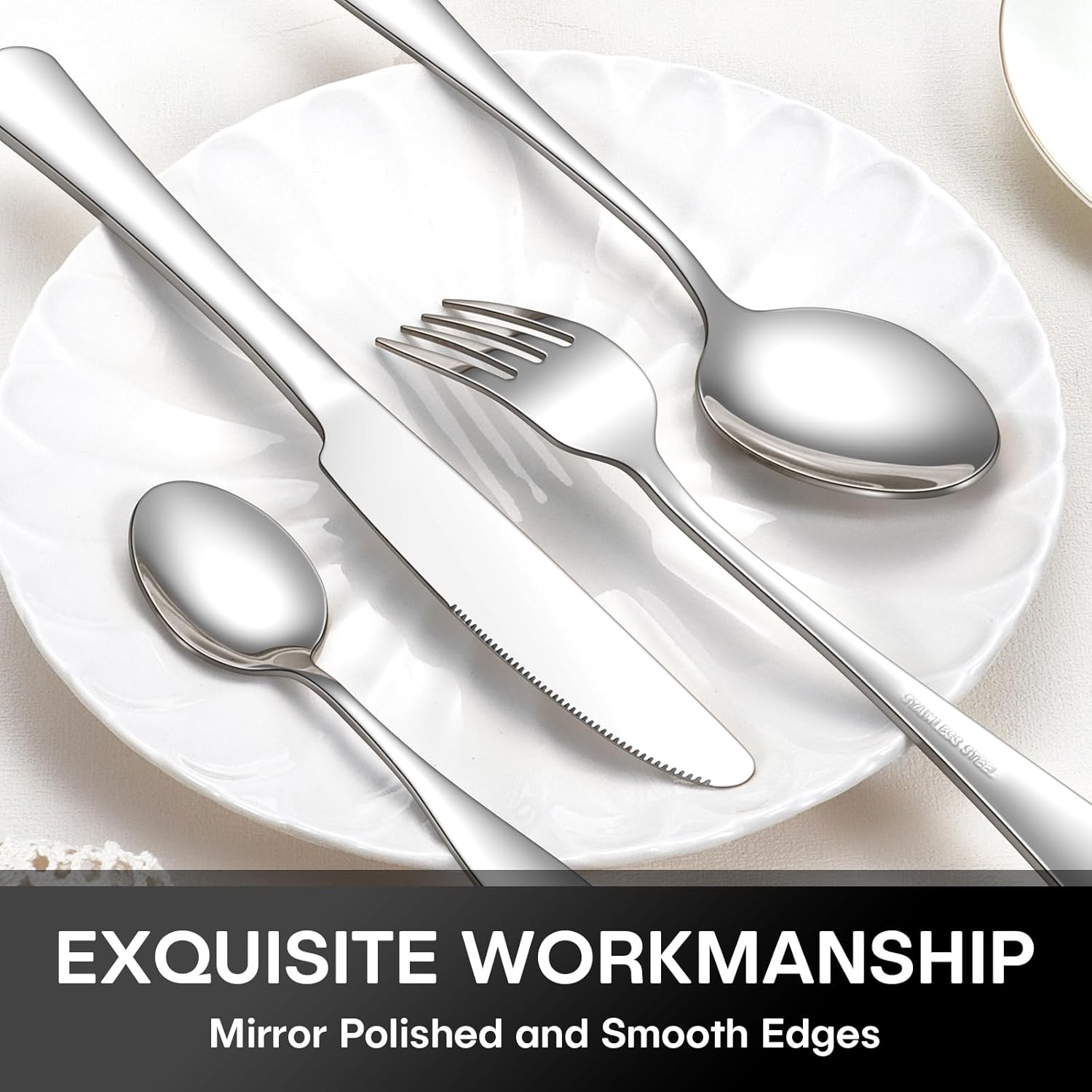 Cutlery Set, NINIROR 16 Piece Food-Grade Stainless Steel Flatware Set Silverware Set for 4 People Include Spoon Knife and Fork Sets Mirror Polished Dishwasher Safe for Home Restaurant Modern Design - Image 4