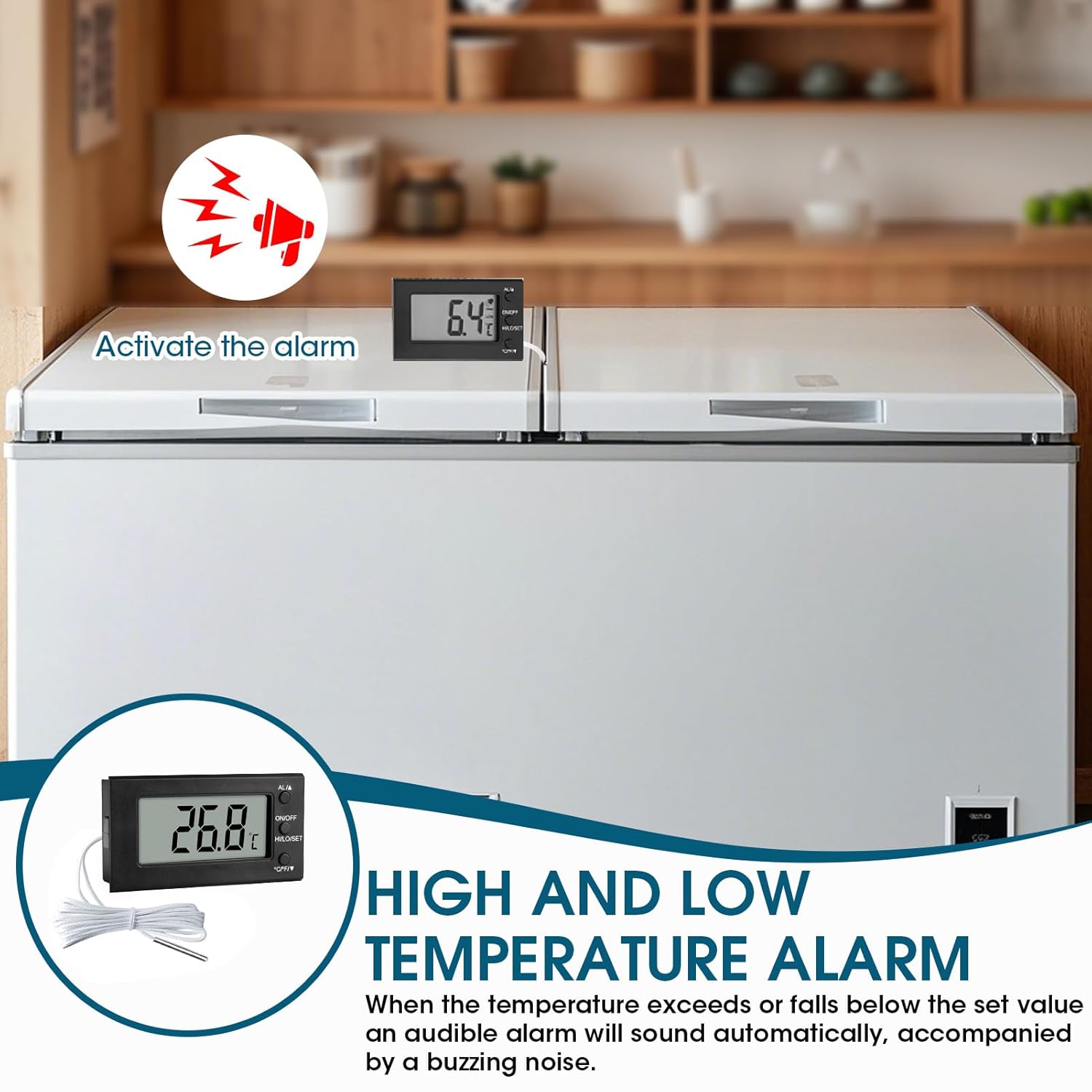 Oven Thermometer Digital 300°C Heat Resistant Temperature Probe for Baking, BBQ, Frying, Meat, Oil & Milk, Instant Read with Timer Alarm, Waterproof LCD Display - Image 4
