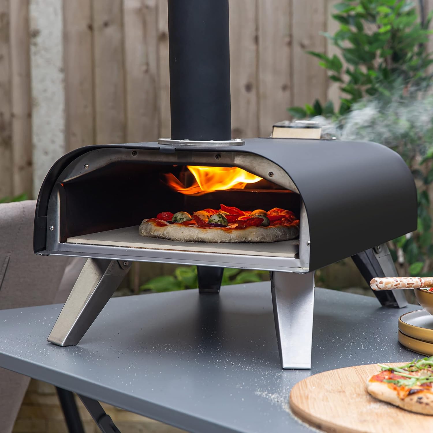Zanussi ZPO1BPC Outdoor 12 Inch Wood Pellet Portable Wood Fired Pizza Oven with Paddle and Cover in Black, BBQ Oven & Smoker, Stainless Steel Foldable Legs - Image 7