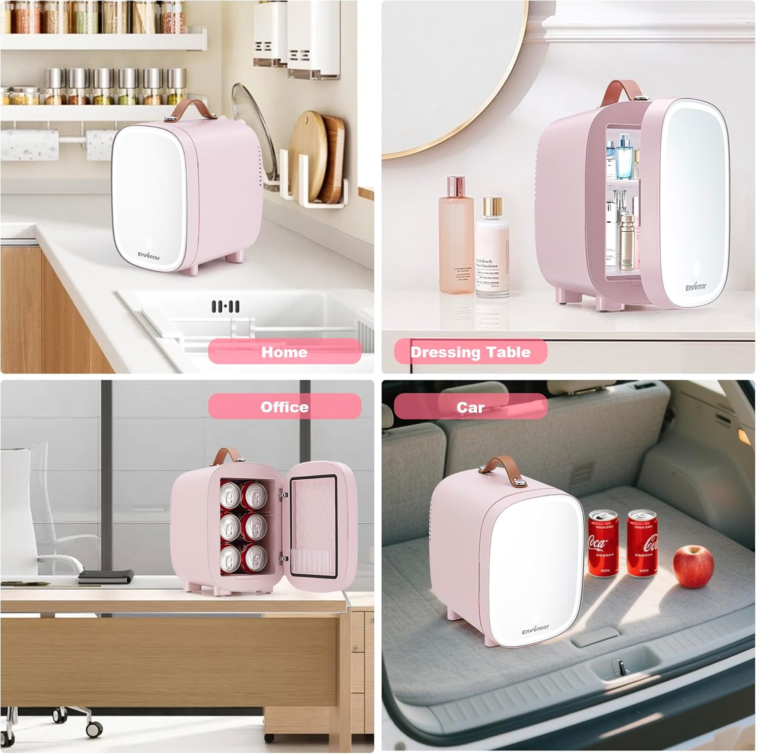 Enventor Mini Fridge 4L/ 6 Can, Skincare Fridge With Dimmable LED Light Mirror, AC+12V DC Power Cooler & Warmer for Bedrooms, Home, Car/Cosmetics, Skin Care and Food, Pink - Image 8