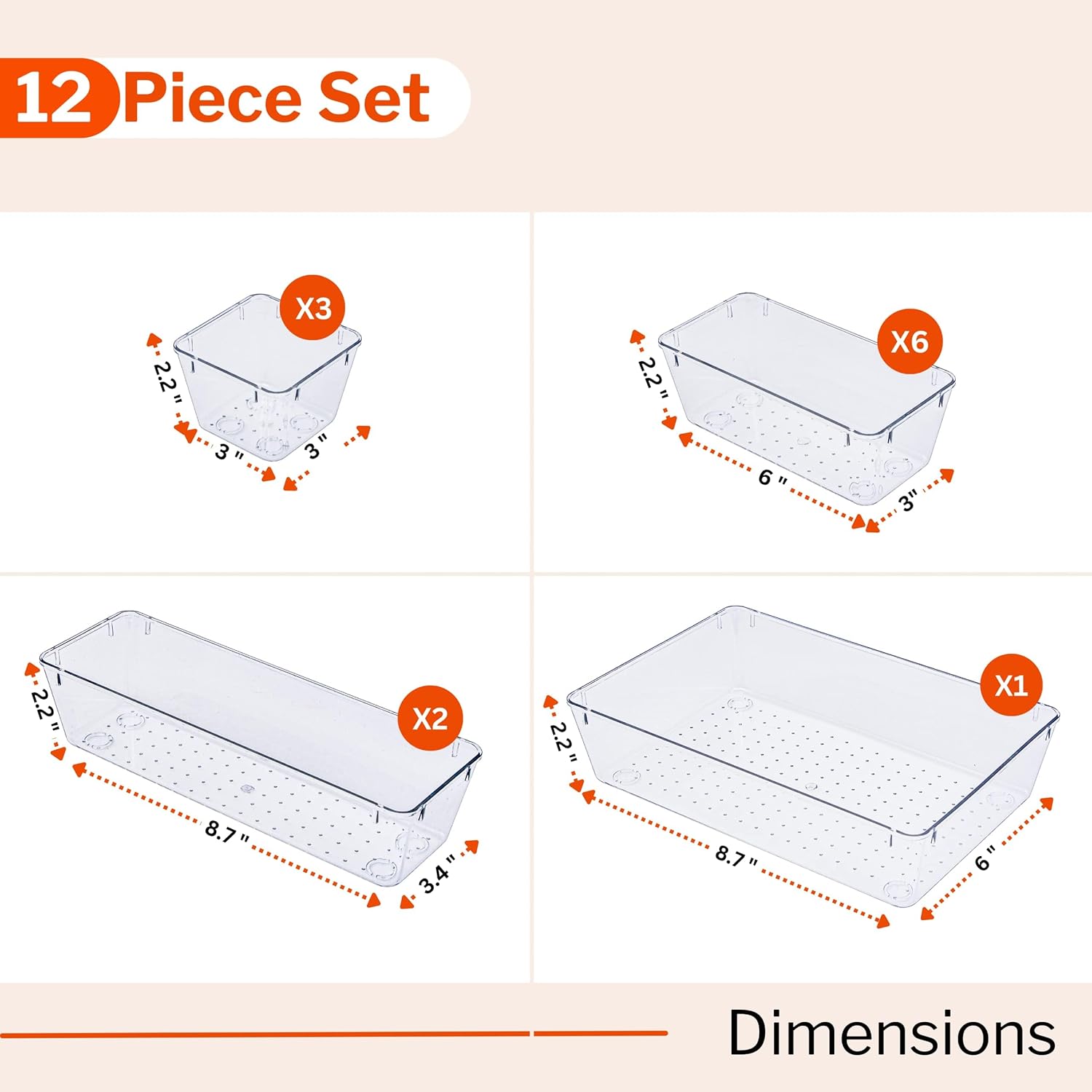Stackzy Drawer Organiser Set – Makeup Organiser Tray for Drawers – Clear Cosmetics Container Tray for Bedroom – Utensil Cutlery Set Divider – Kitchen Storage & Organisation – 12pack - Image 2