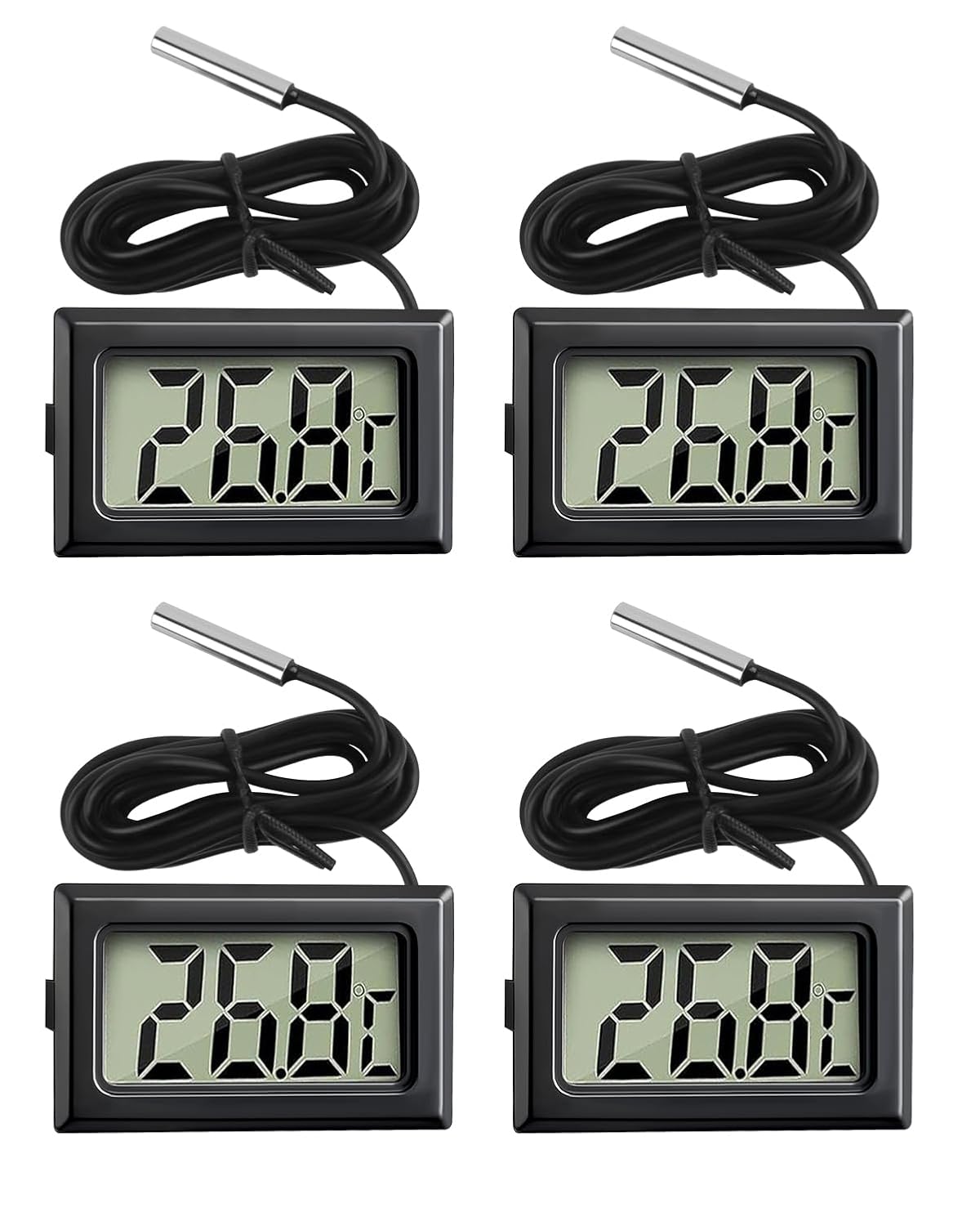 4 Pack Digital Thermometer with External Probe LCD Indicator Temperature Monitor Sensor for Kitchen Home Fridge Freezer Aquarium Refrigerator Cold Storage Black (-50°C to 110°C)