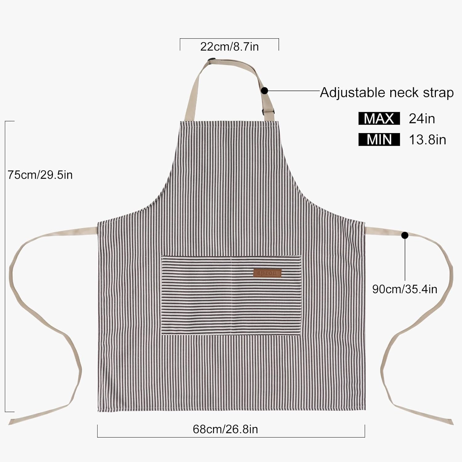 DILLMAN Kitchen Cooking Adjustable Aprons - Men Women Bib Soft Chef Stripes Apron with 2 Pockets - Image 2