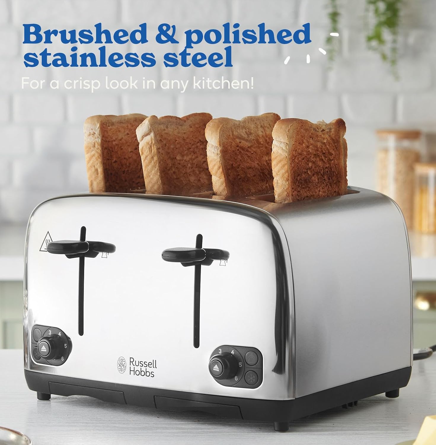 Russell Hobbs 4 Slice Toaster with Perfect Toast Technology for improved evenness (Wide slots, Lift & look feature, 6 Browning levels, Frozen & Cancel function, 1700W, Brushed & Stainless Steel) 24090 - Image 4