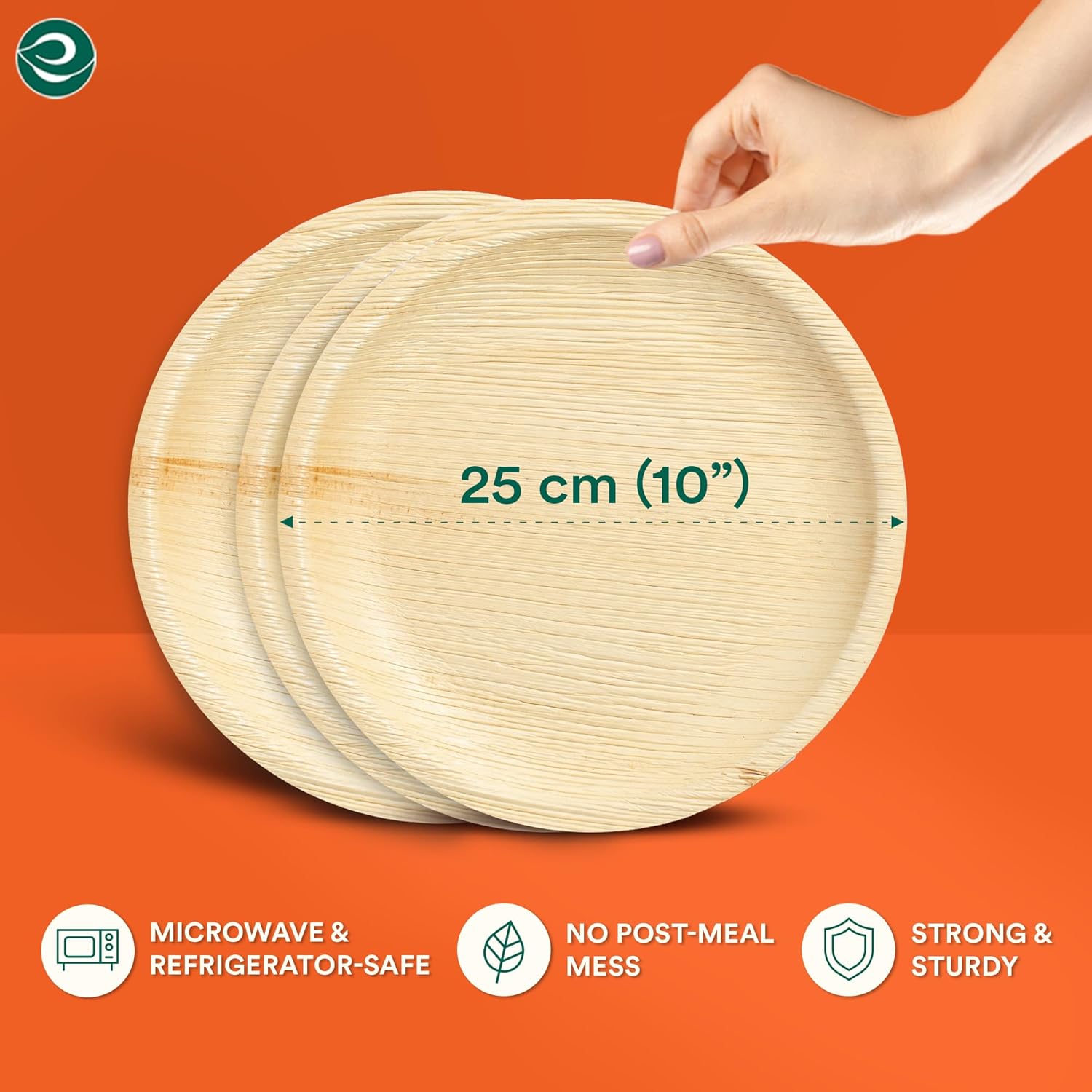 ECO SOUL 50 Palm Leaf Plates 10”(25cm) Round Large Bamboo Plate I Eco Friendly, Biodegradable, Compostable Heavy-Duty Plate, Disposable Plates for Dinner, Party & Events - Image 3