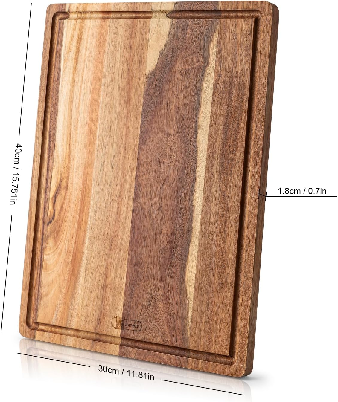 Wood Cutting Board, 40x30x1.8CM Acacia Wood Cutting Board with Juice Groove Wooden Chopping Board for Food Prep Fruit Vegetable Meat - Image 2