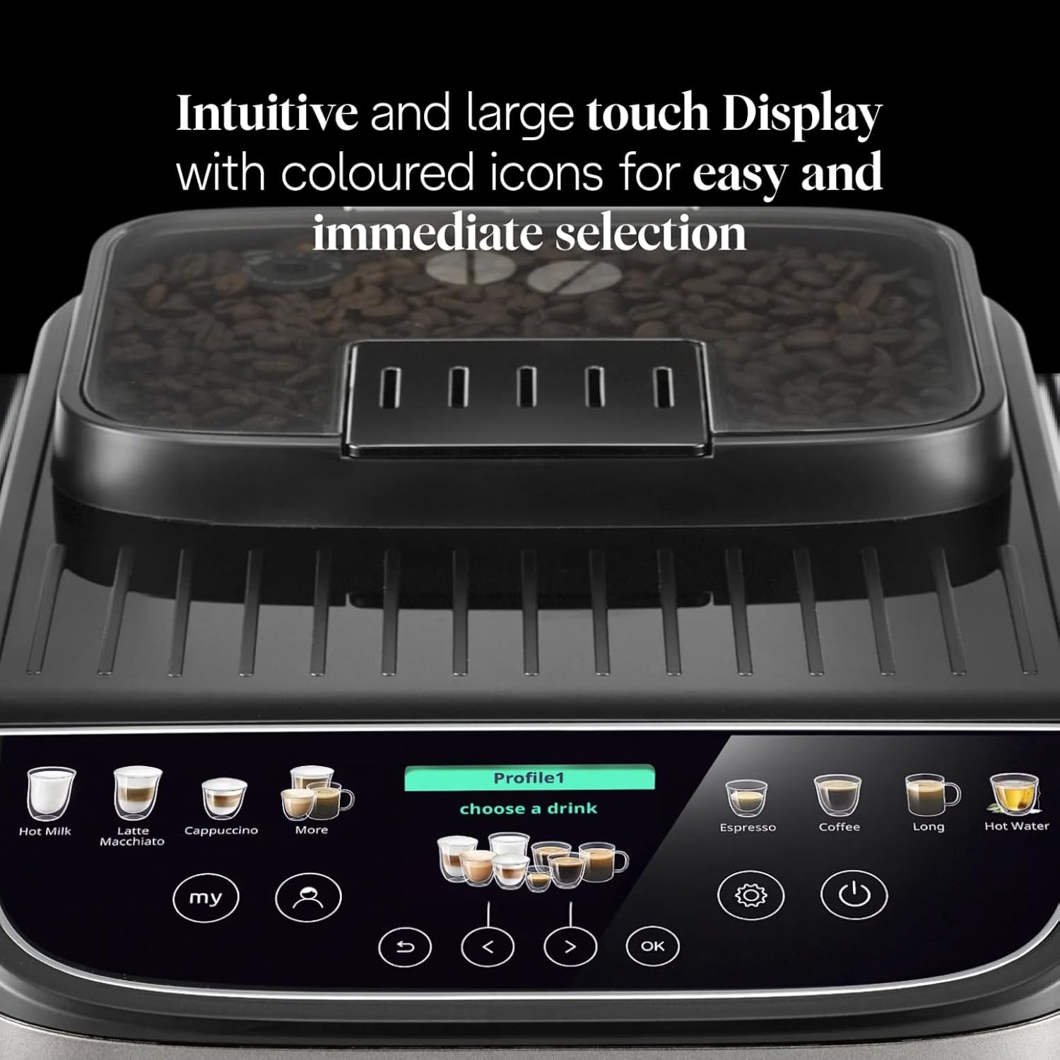 De’Longhi Magnifica Evo Next - Perfetto Automatic Coffee Machine with LatteCrema Automatic Milk Frothing, 13 One-Touch Drinks, Colour Touch Display, Silver Black (ECAM310.80.SB) - Image 7
