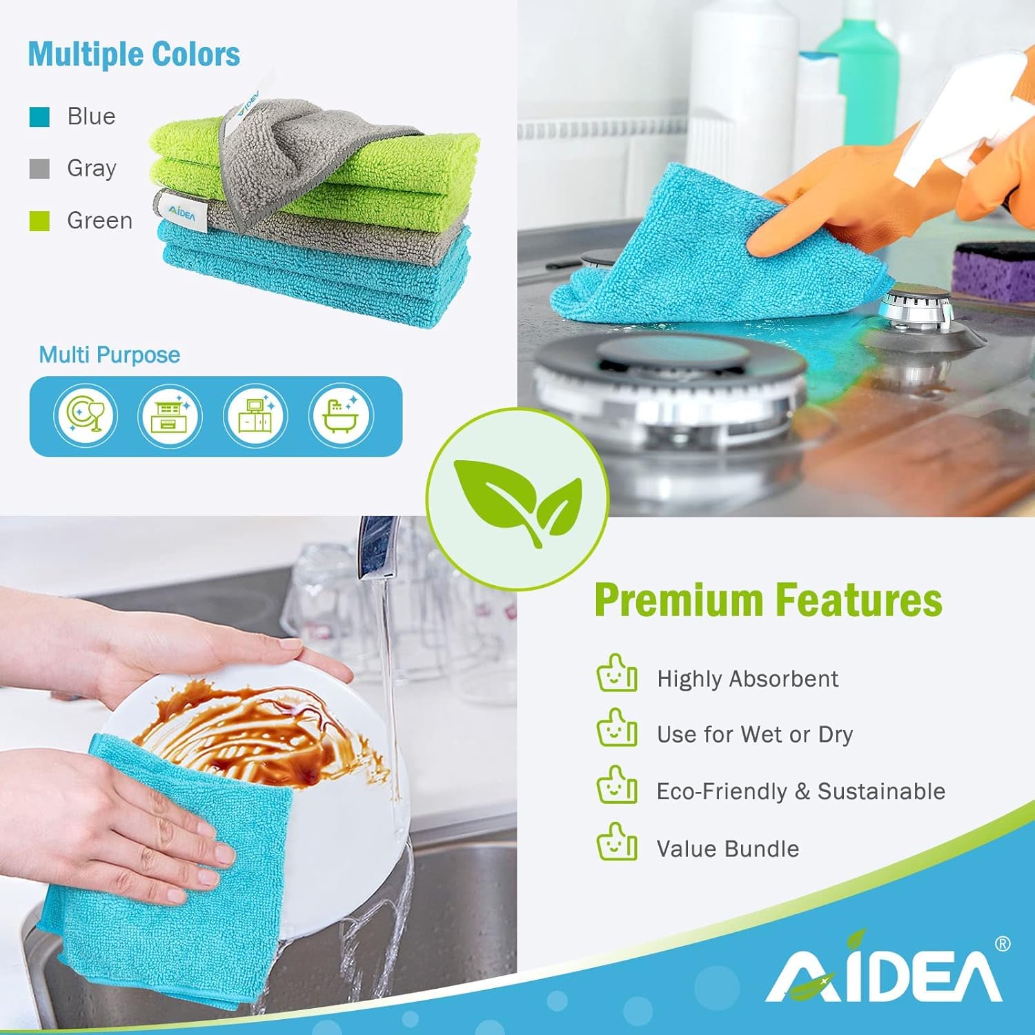 AIDEA Microfibre Cleaning Cloths Pack of 24, Multifunctional Reusable Cleaning Towels, Lint Free Streak Free Washable Cloth Duster for House, Kitchen, Car, Motorbike, Windows 30 x 30 cm - Image 6